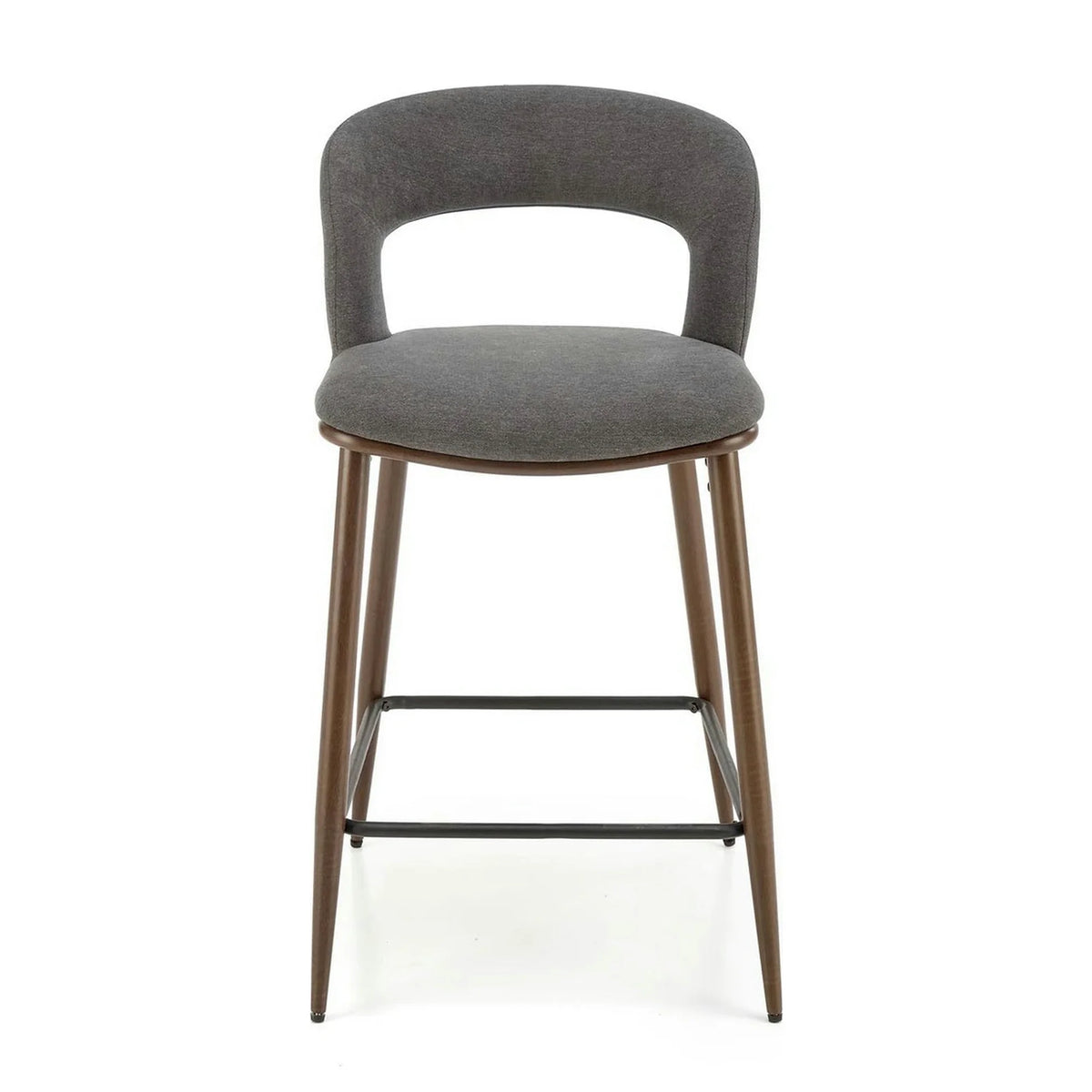 Scaun bucatarie insula H114, gri/nuc, stofa clasica/otel, 48x52x92 cm