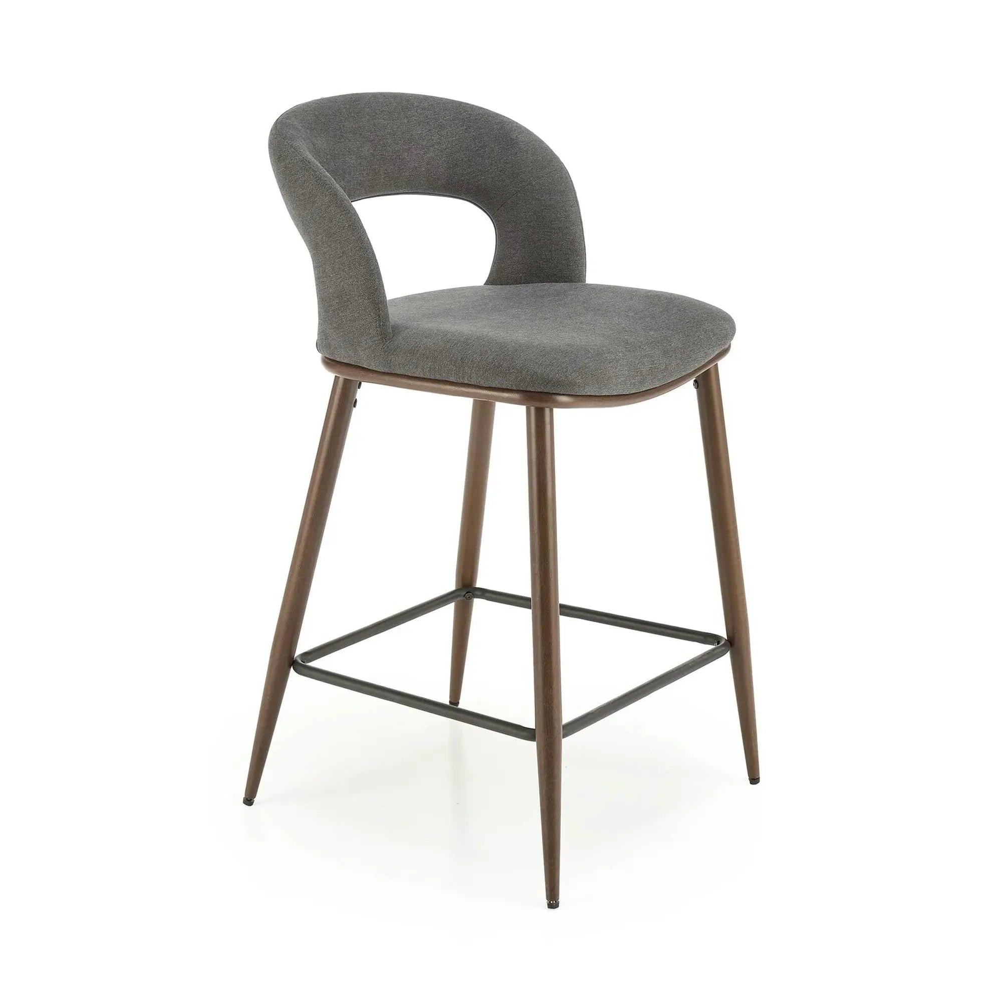 Scaun bucatarie insula H114, gri/nuc, stofa clasica/otel, 48x52x92 cm