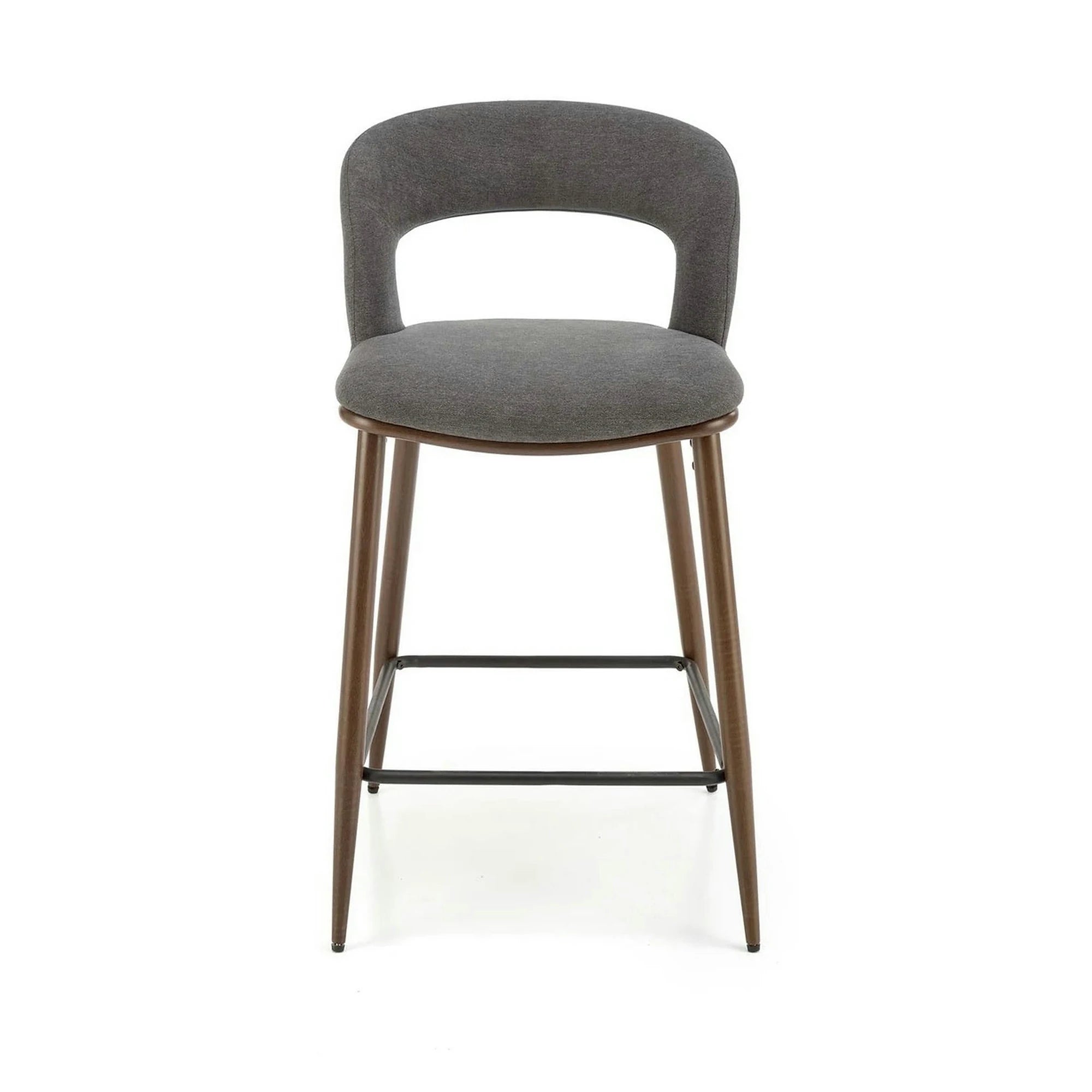Scaun bucatarie insula H114, gri/nuc, stofa clasica/otel, 48x52x92 cm
