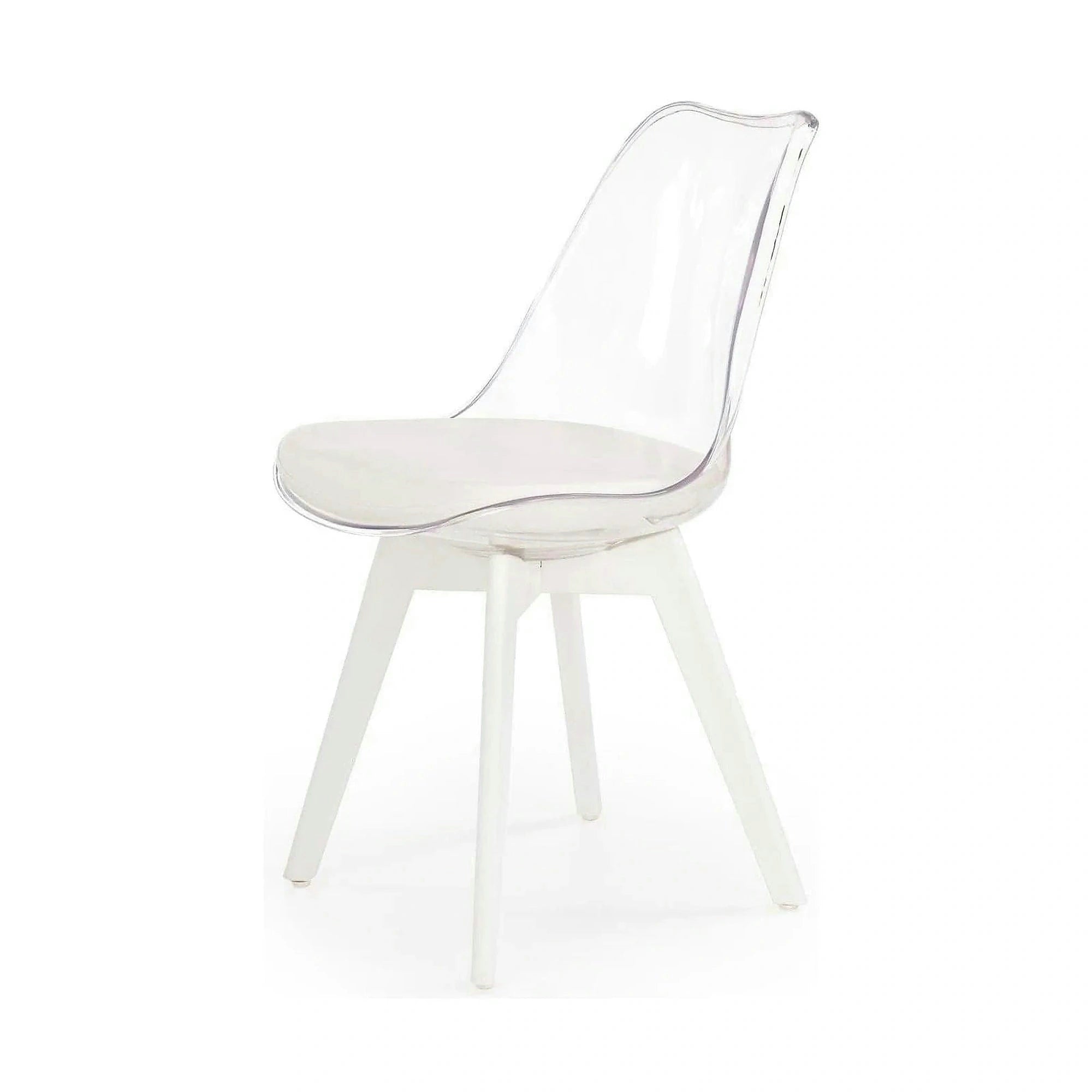 Scaun bucatarie K245, alb/transparent, piele ecologica/policarbonat, 48X58X83 CM