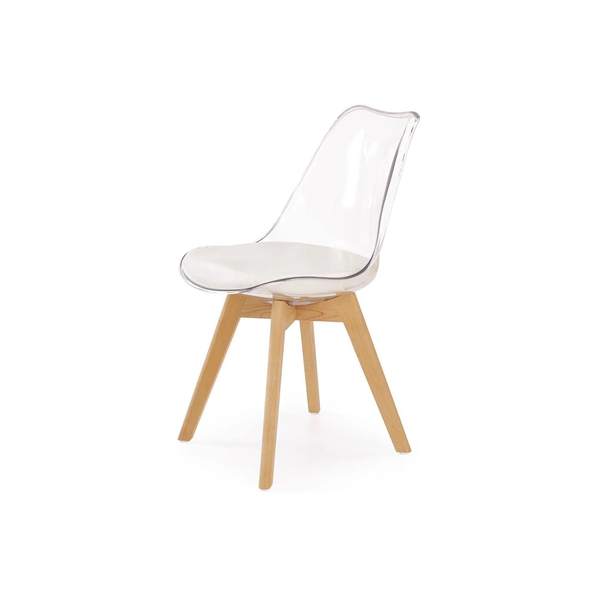 Scaun bucatarie K246, alb/transparent, piele ecologica/lemn, 48X58X83 CM