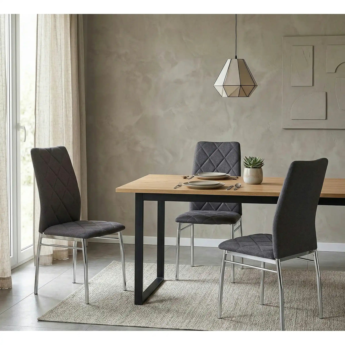 Scaun bucatarie K309, gri inchis/crom, stofa clasica/metal, 43X57X97 CM