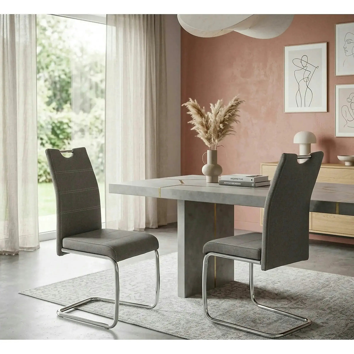 Scaun bucatarie K349, gri/crom, stofa clasica/metal, 42X60X97 CM