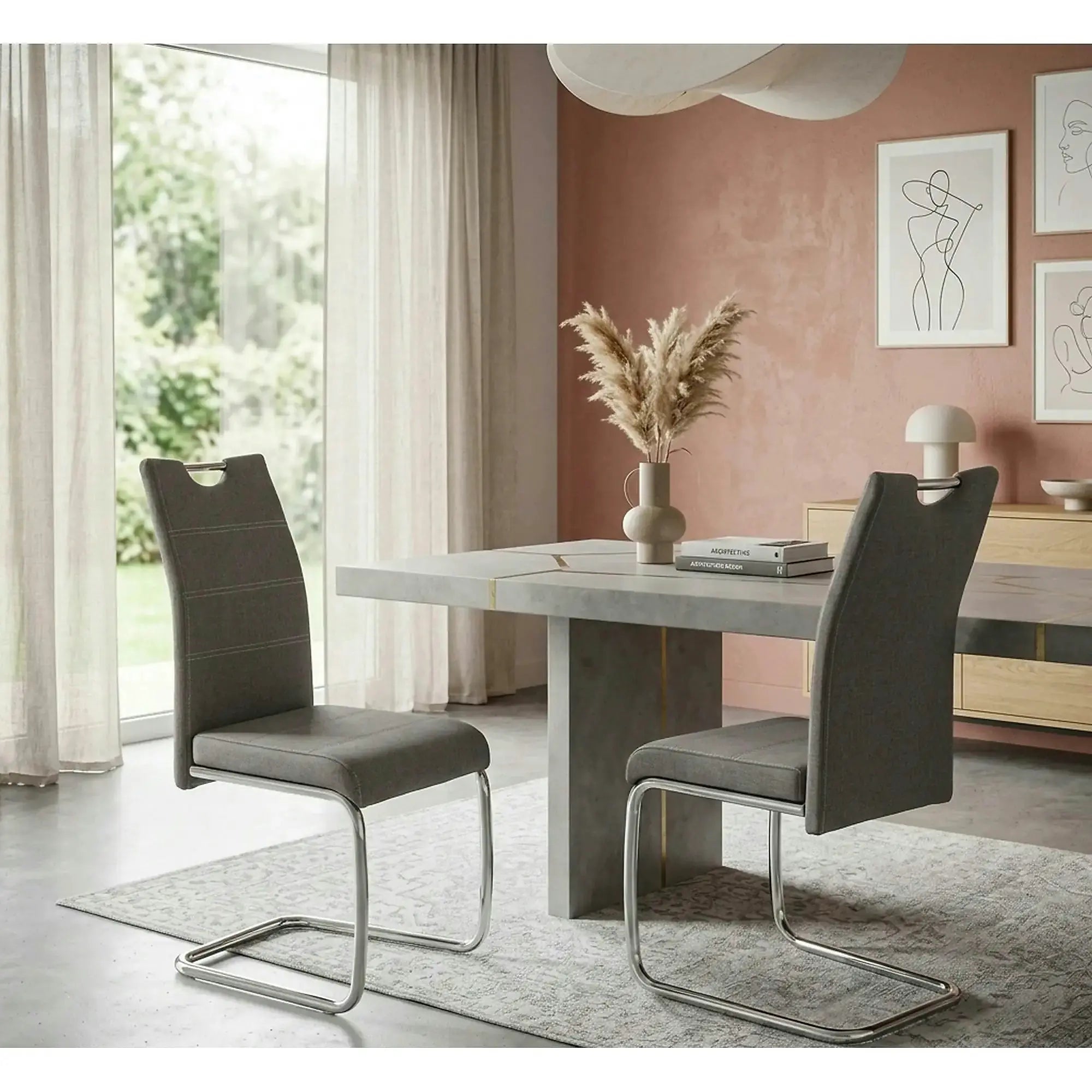 Scaun bucatarie K349, gri/crom, stofa clasica/metal, 42X60X97 CM
