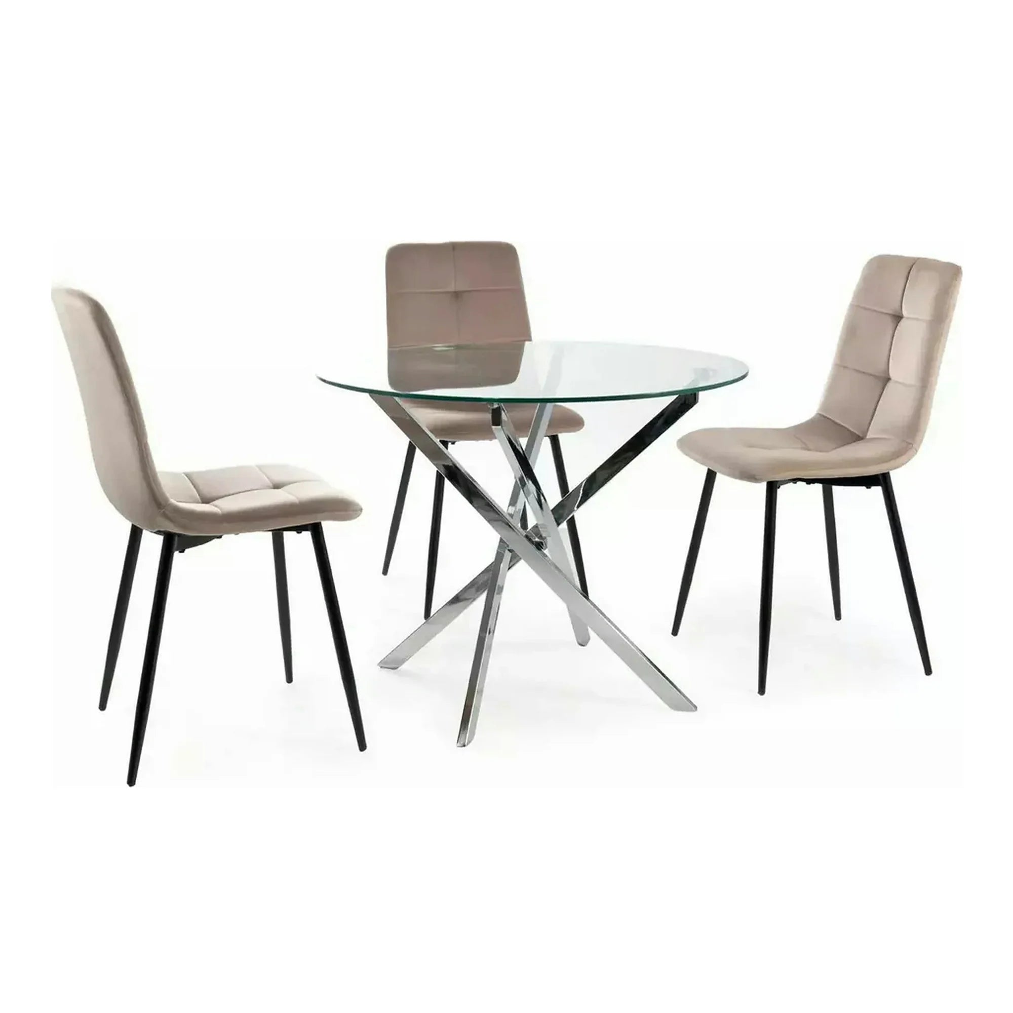 Scaun bucatarie metalic IVO, bej/negru, stofa catifelata, 45x39x91 cm