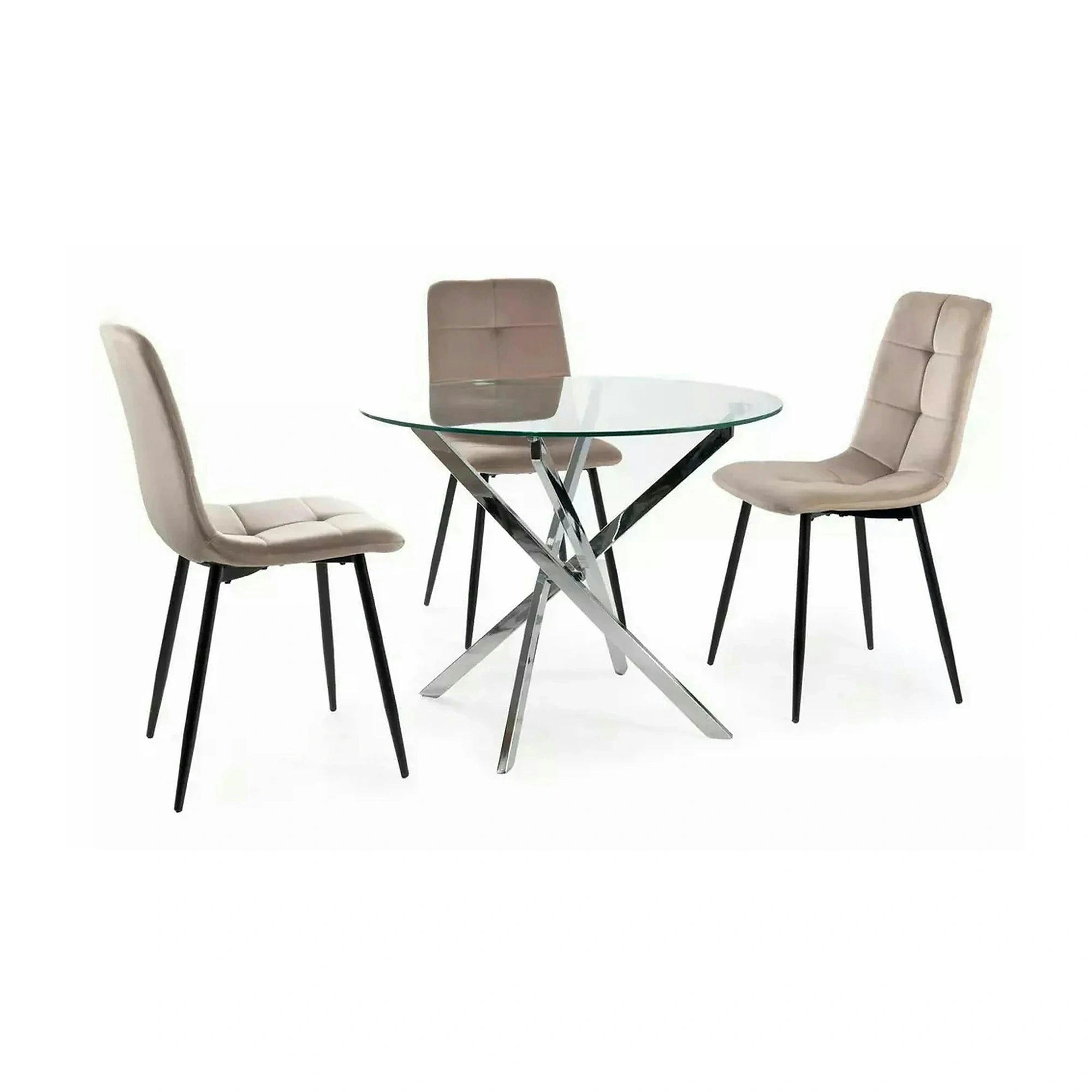 Scaun bucatarie metalic IVO, bej/negru, stofa catifelata, 45x39x91 cm