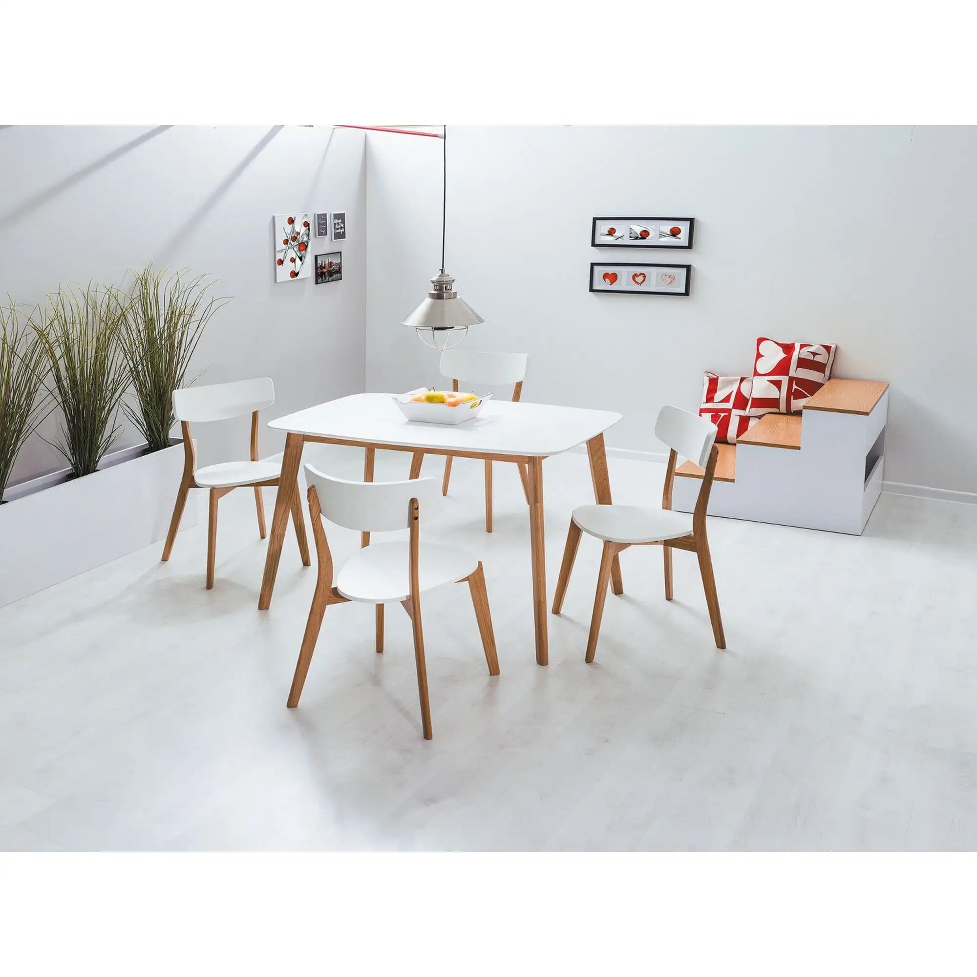 Scaun bucatarie MOSSO, alb/stejar, lemn de stejar, 46x43x78 cm