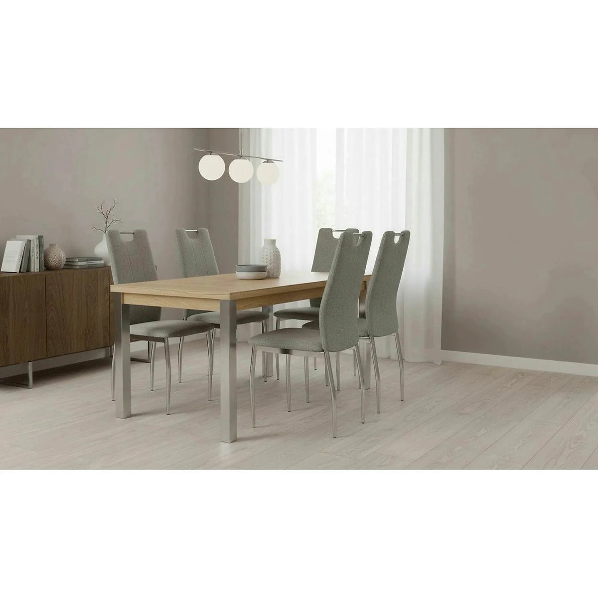 Scaun bucatarie OLIVA NEW, bej/crom, textil/metal, 42x52x97 cm