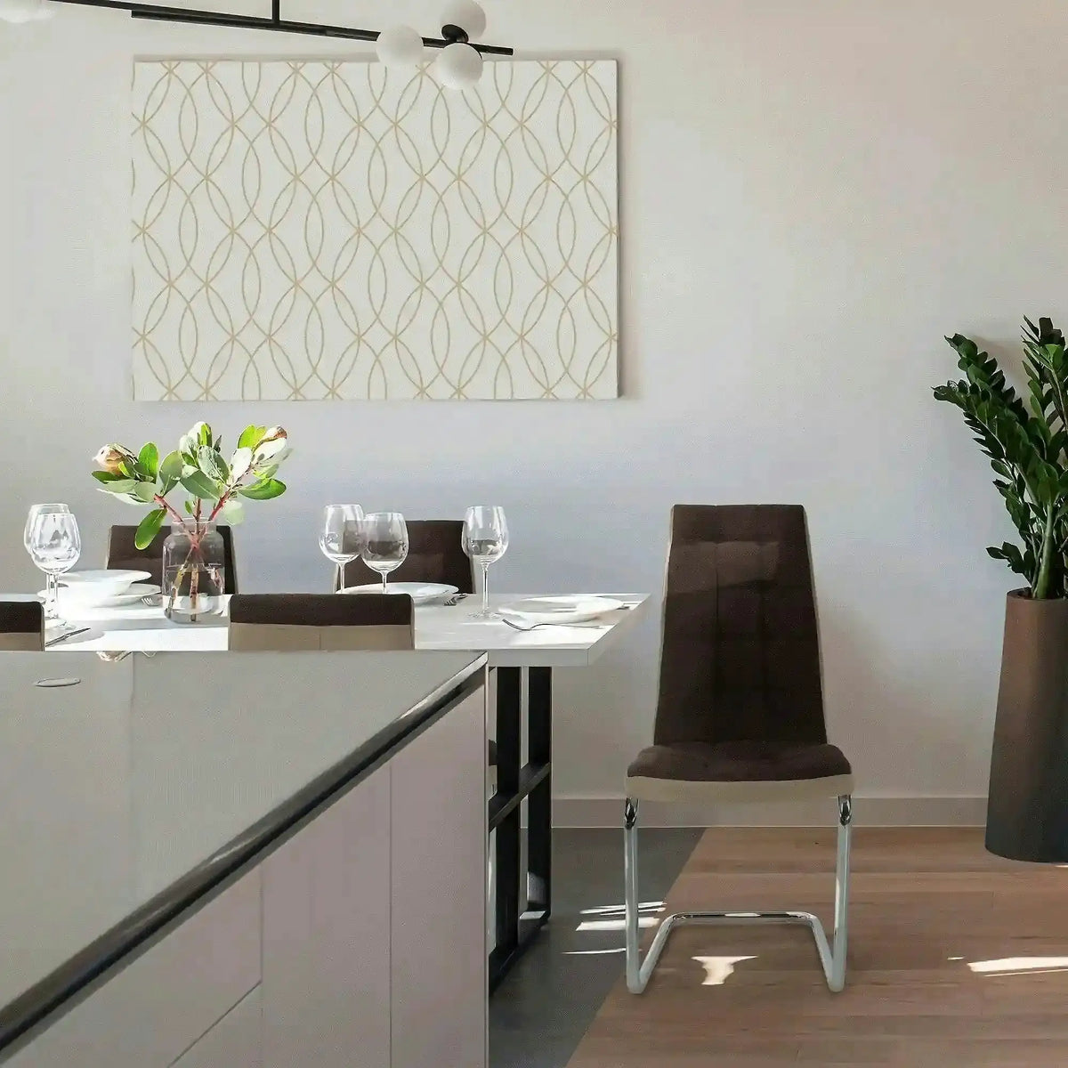 Scaun bucătărie SALOMA NEW, maro/bej, stofa clasica/piele ecologica/metal, 42x56.5x105 cm
