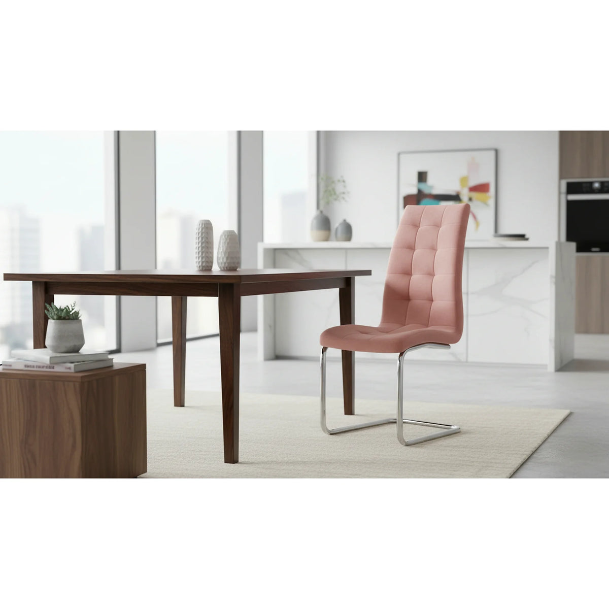 Scaun bucatarie SALOMA NEW, stofa catifelata roz, 42x56,5x105 cm