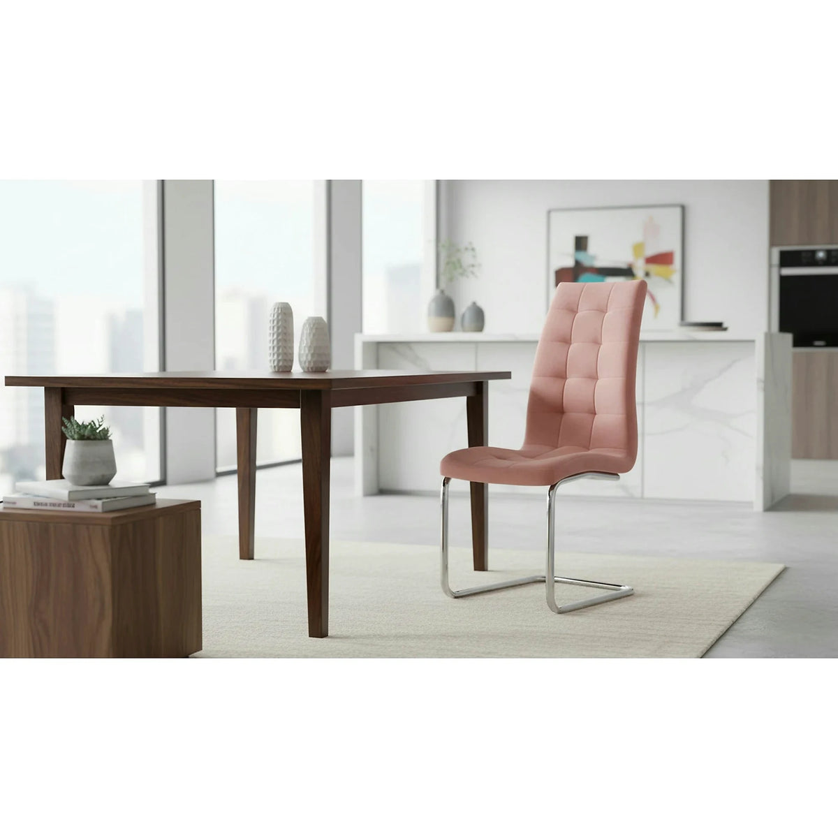 Scaun bucatarie SALOMA NEW, stofa catifelata roz, 42x56,5x105 cm