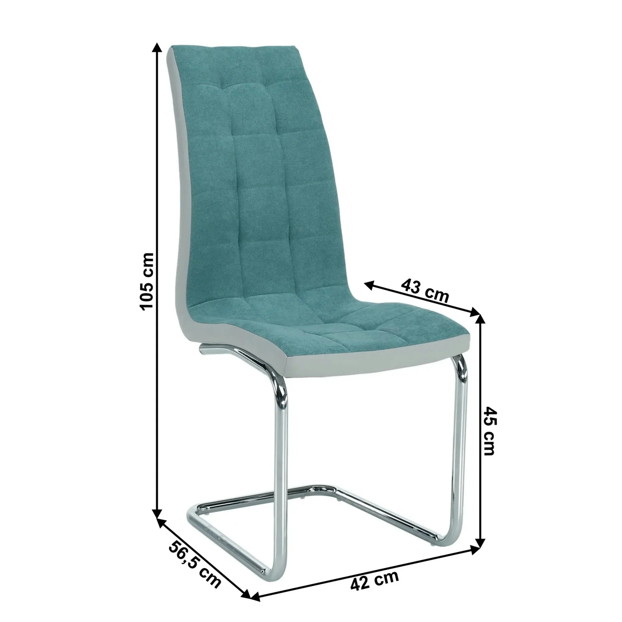 Scaun bucatarie SALOMA NEW, textil/piele ecologica/metal, mentol/gri/crom, 42x57x105 cm