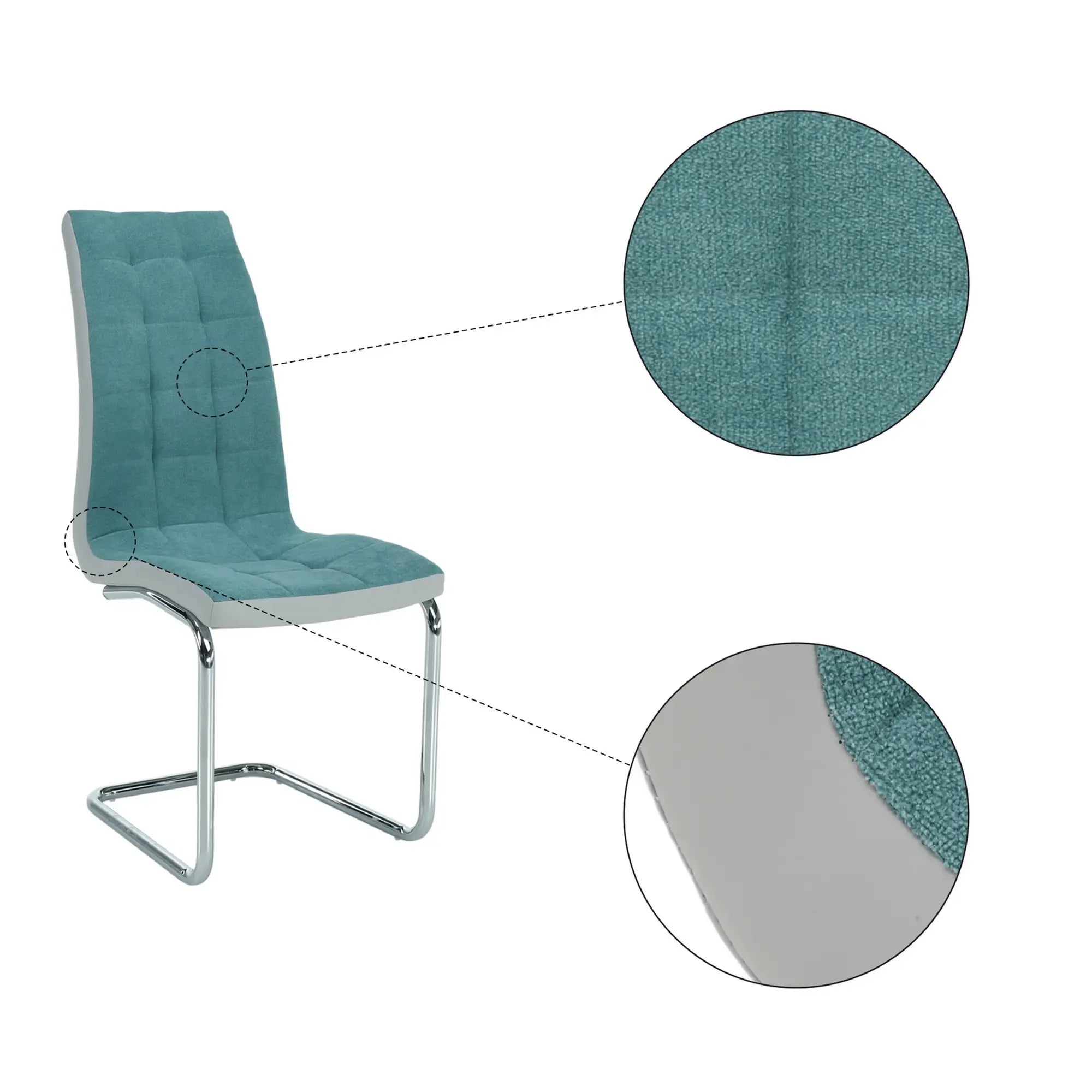 Scaun bucatarie SALOMA NEW, textil/piele ecologica/metal, mentol/gri/crom, 42x57x105 cm