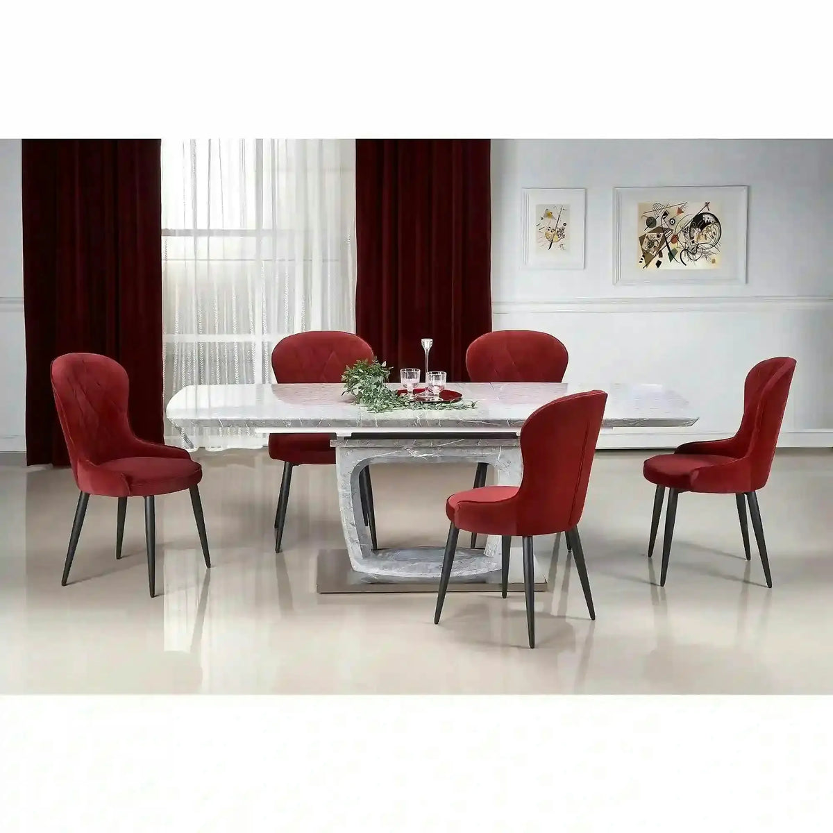 Scaun bucatarie visiniu/negru K366, stofa catifelata/metal, 52x58x92 cm