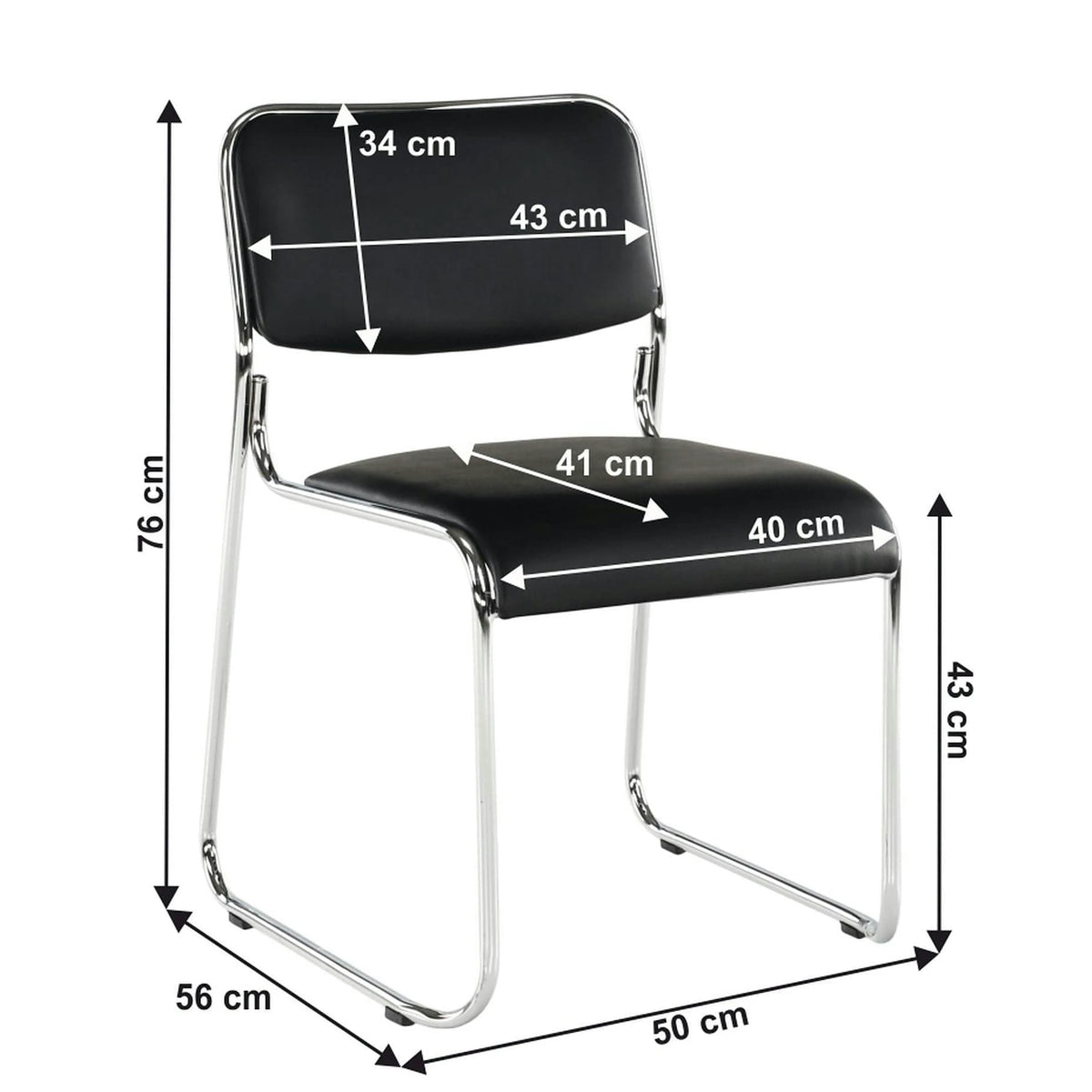 Scaun BULUT, negru, piele ecologica/metal, 50x56x76 cm
