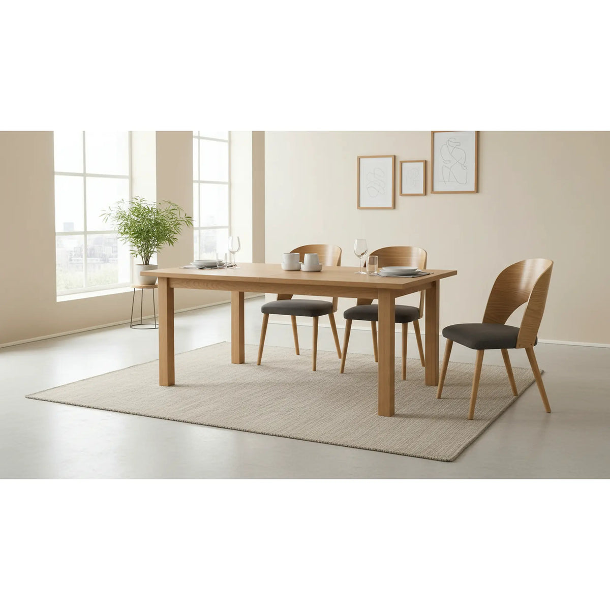 Scaun CADIZ, stejar/gri, stofa/placaj/lemn, 52x58x83 cm