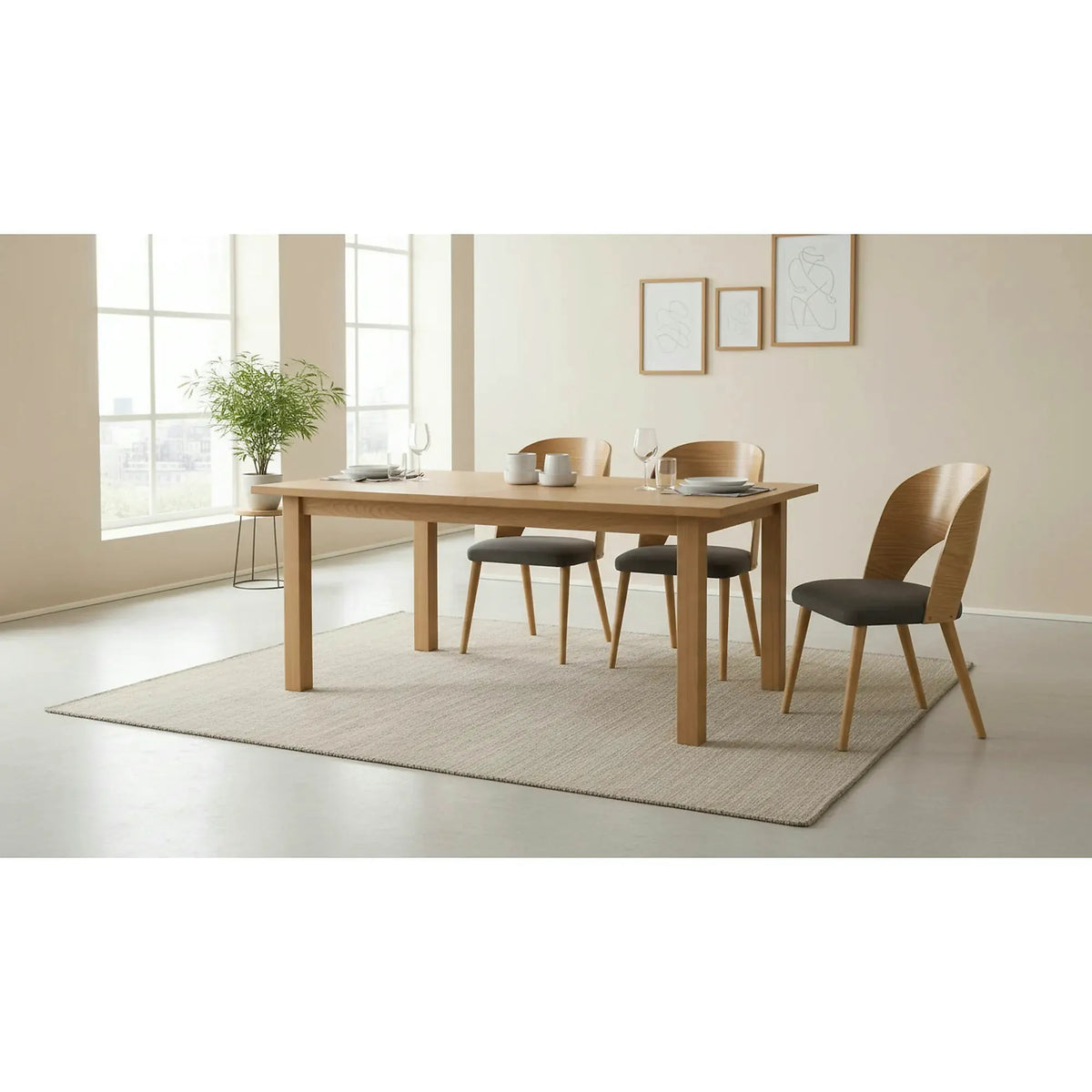 Scaun CADIZ, stejar/gri, stofa/placaj/lemn, 52x58x83 cm