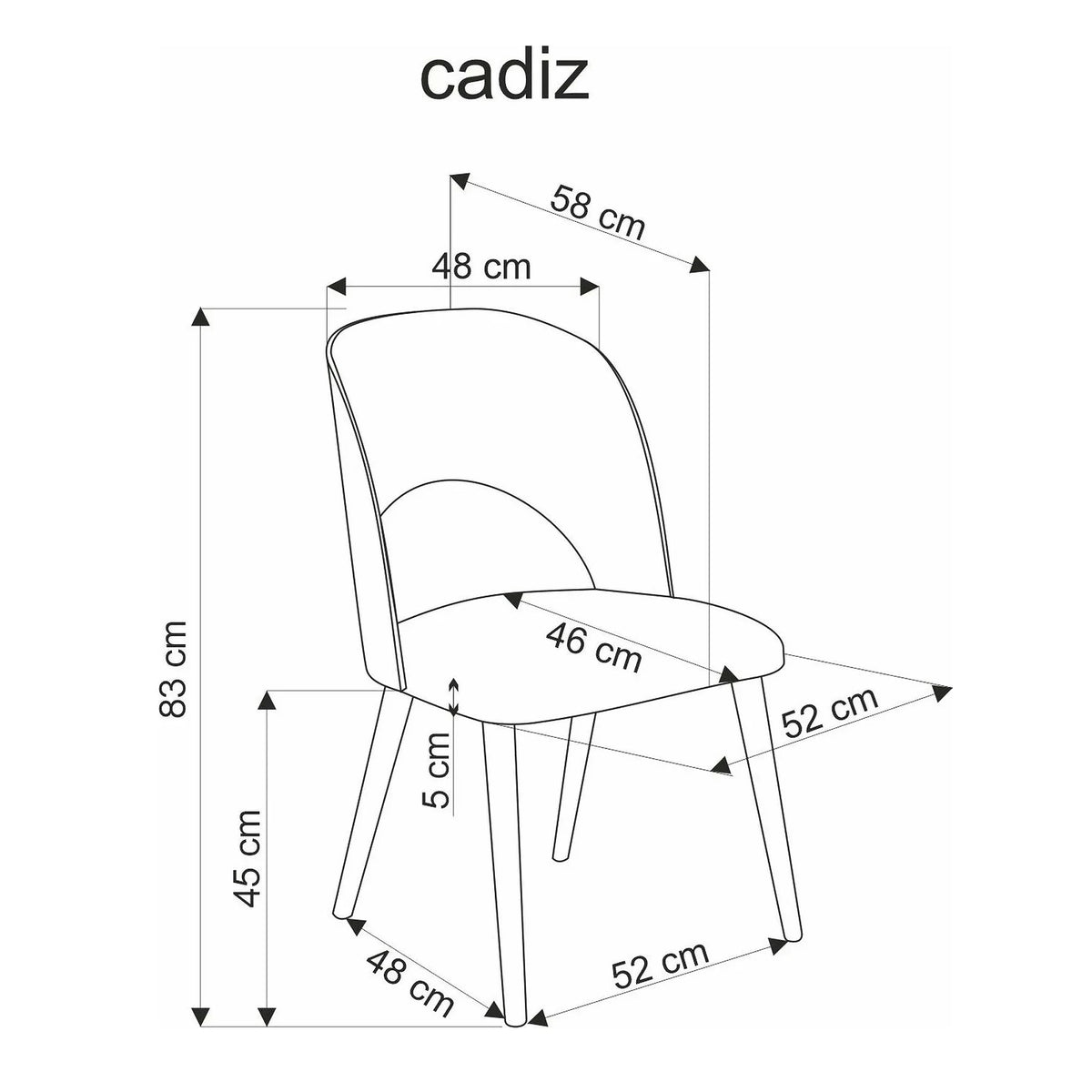 Scaun CADIZ, stejar/gri, stofa/placaj/lemn, 52x58x83 cm