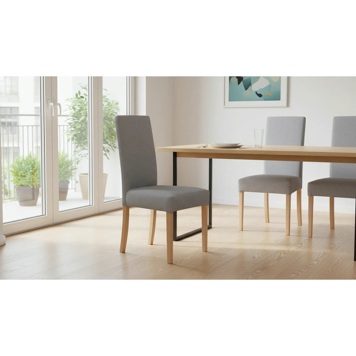 Scaun CAMPEL, gri deschis/stejar sonoma, stofa clasica/lemn, 46x55x96 cm