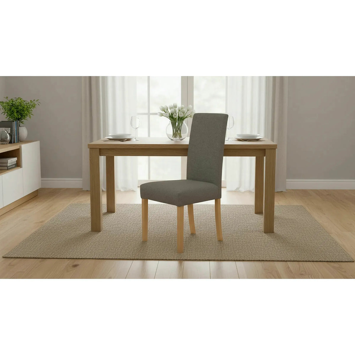 Scaun CAMPEL, gri/stejar sonoma, stofa clasica/lemn, 46x55x96 cm