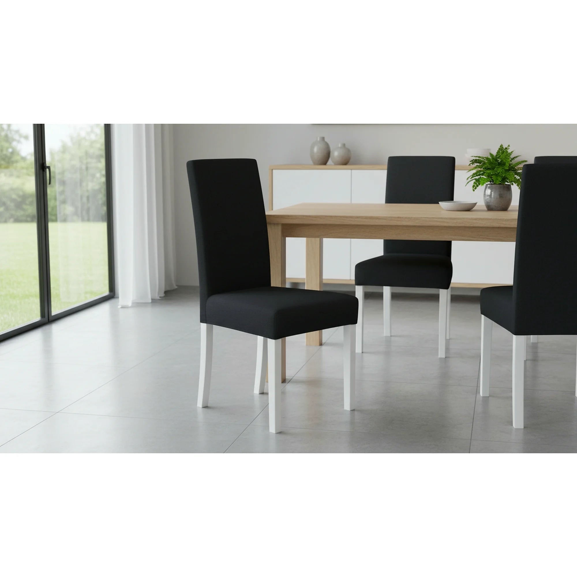 Scaun CAMPEL, negru/alb, stofa clasica/lemn, 46x55x96 cm