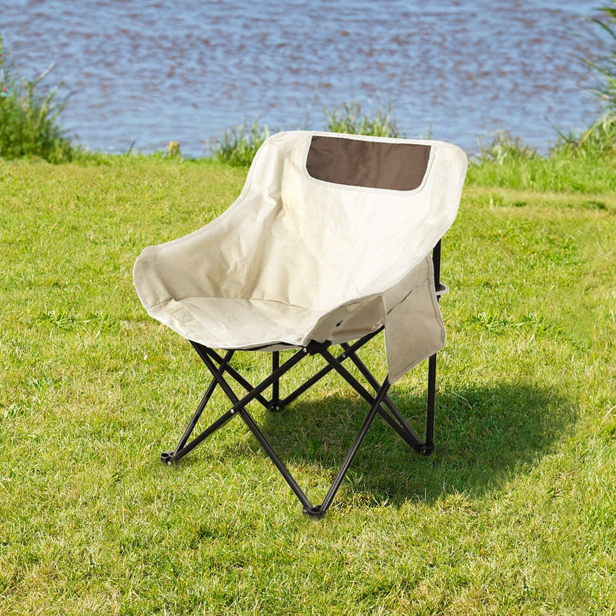 Scaun camping URAO, bej/negru, stofa clasica/metal, 58x51x66 cm