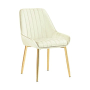 Scaun catifea dining PERLIA, bej/auriu, stofa catifelata/metal, 56x62x89 cm