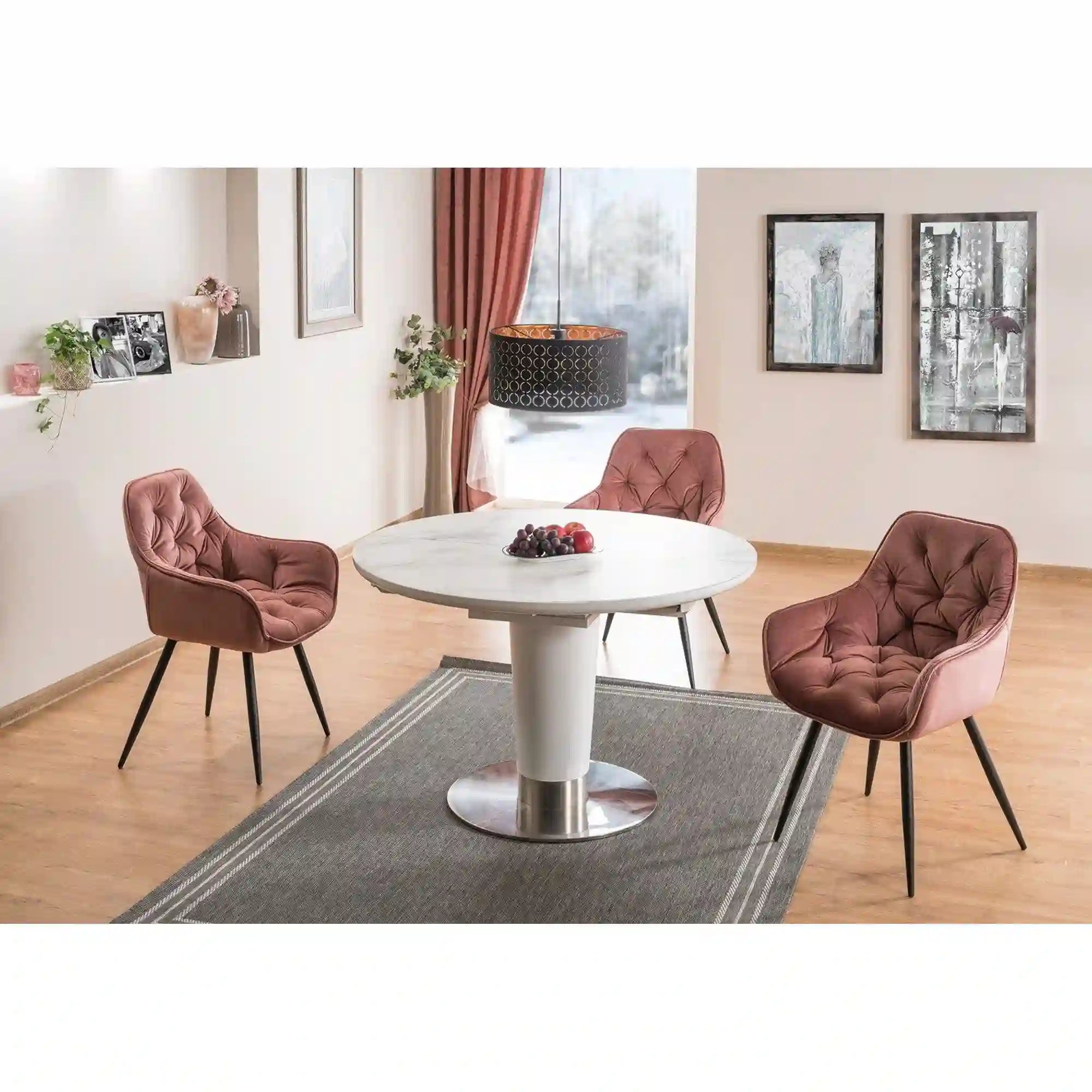 Scaun CHERRY, roz/negru, stofa catifelata/metal, 57x58x87 cm
