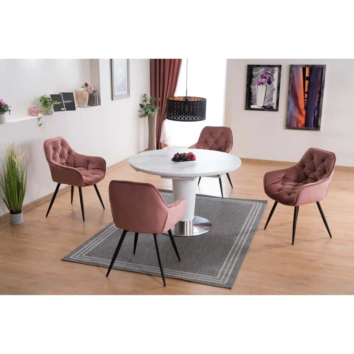 Scaun CHERRY, roz/negru, stofa catifelata/metal, 57x58x87 cm