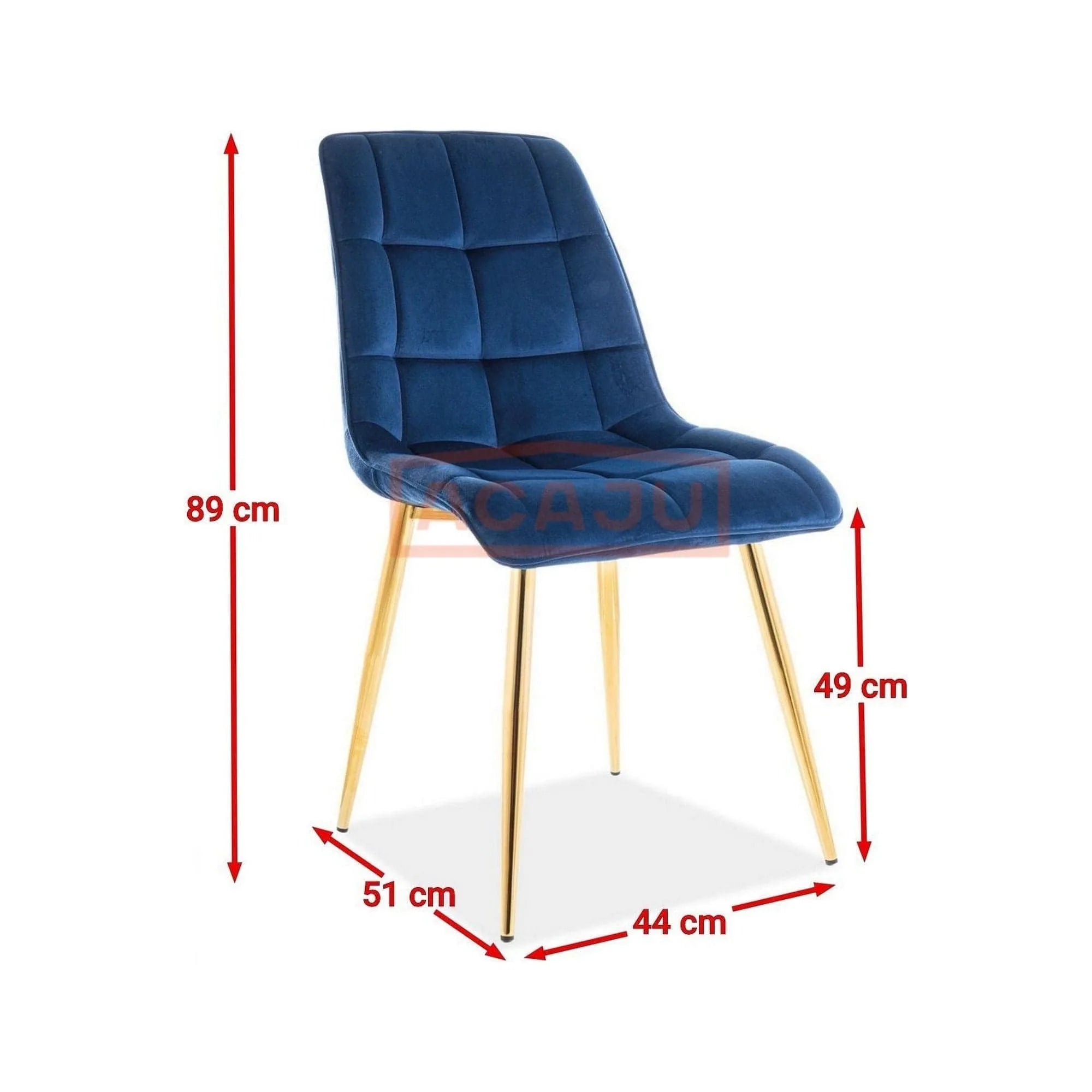 Scaun CHIC, albastru/auriu, stofa catifelata/metal, 50x43x88 cm