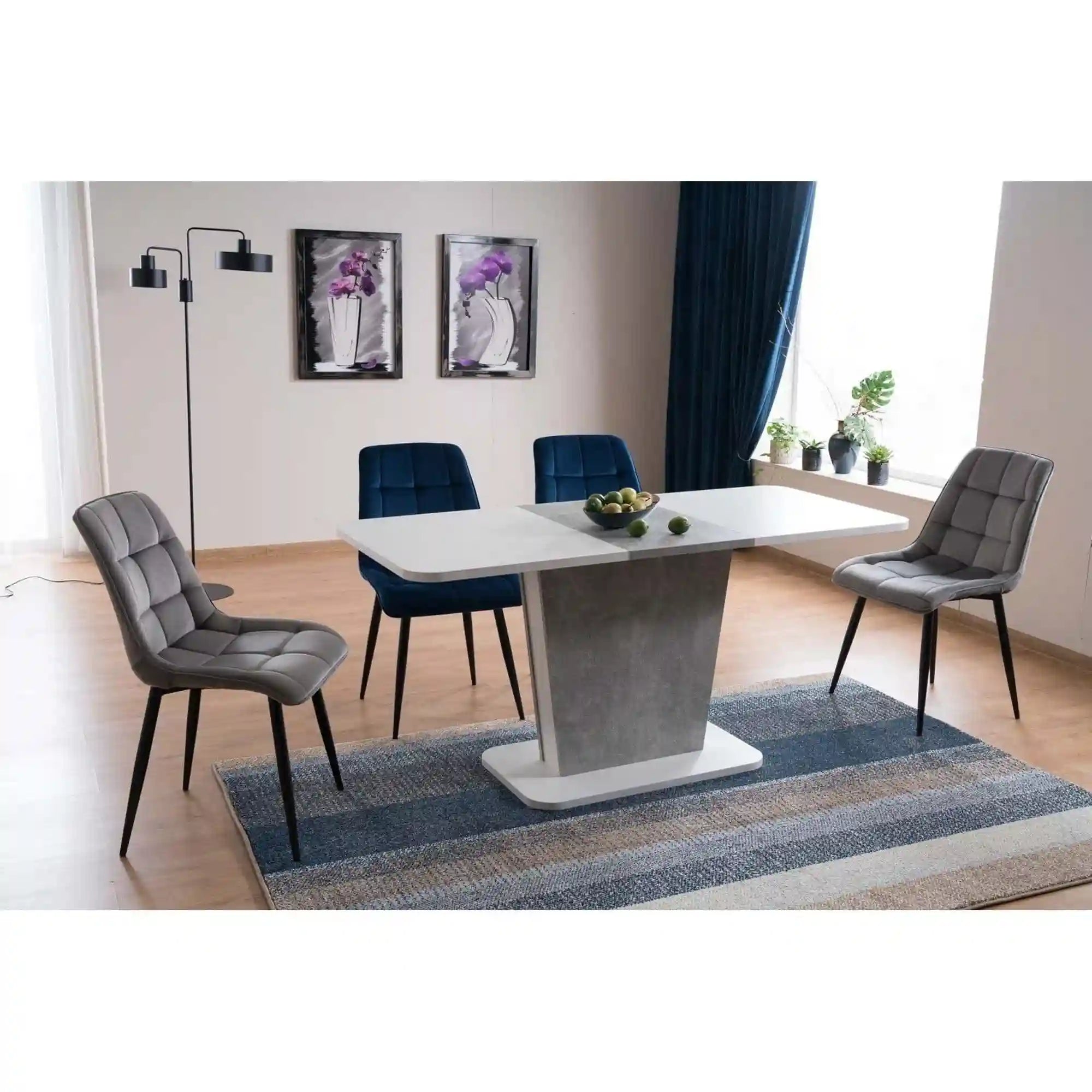 Scaun CHIC, albastru/negru, stofa catifelata/metal 50x43x88 cm