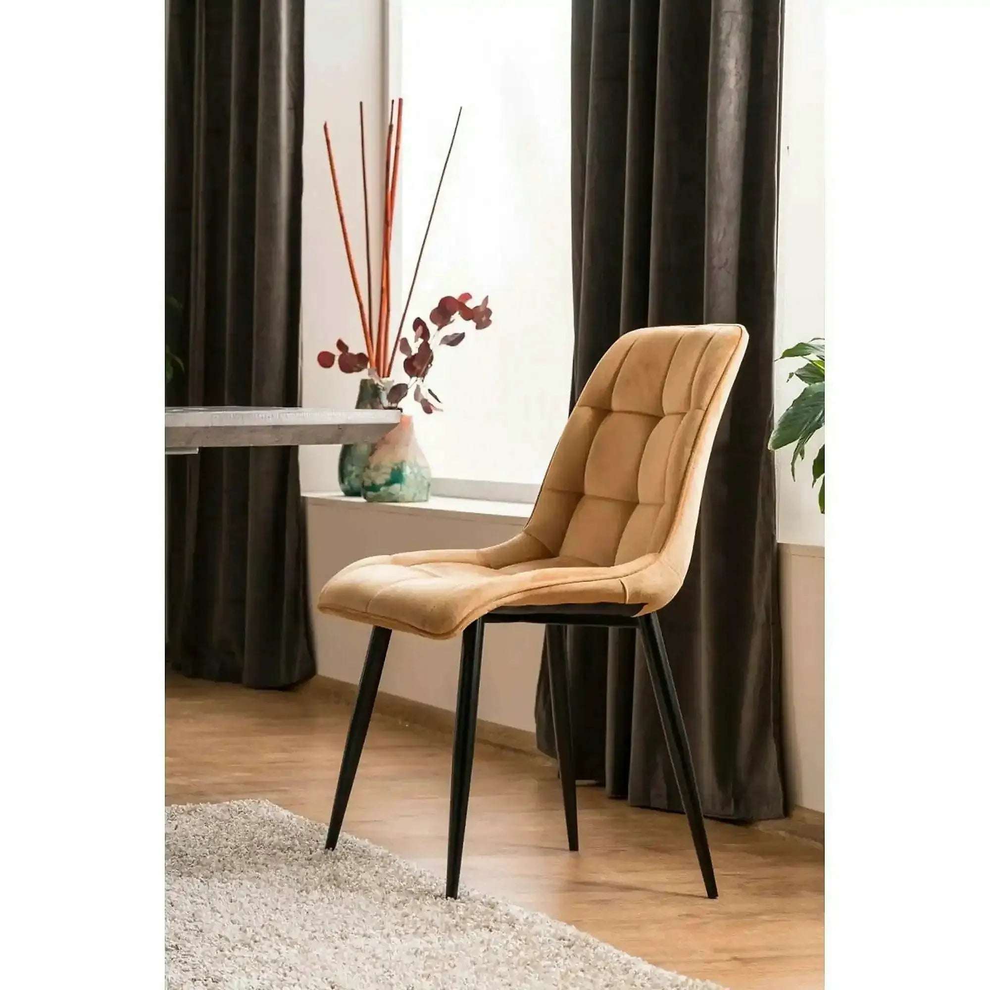 Scaun CHIC, galben curry/negru stofa catifelata/metal, 50x58x88 cm