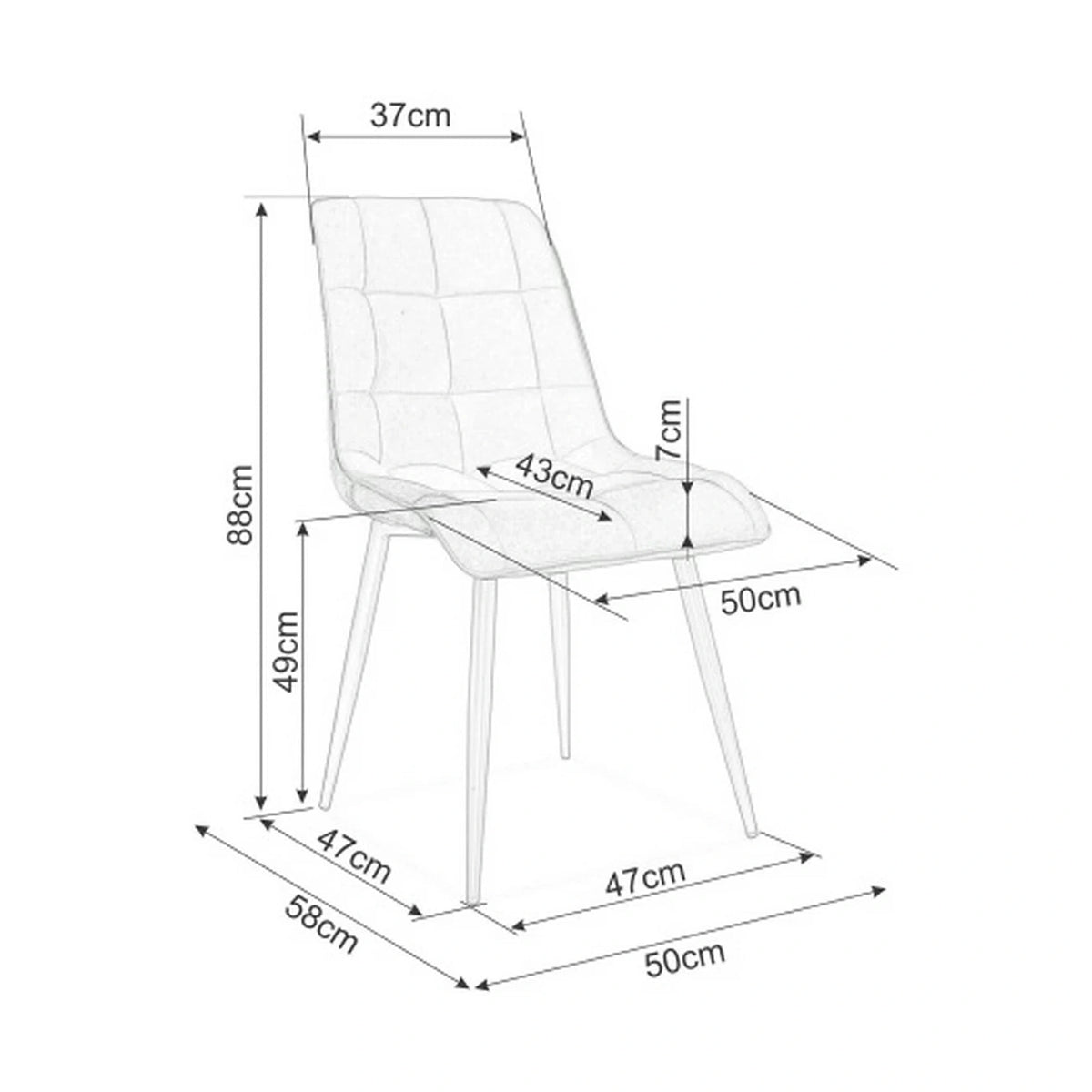 Scaun CHIC, gri/crom, stofa catifelata/metal, 50x58x88 cm