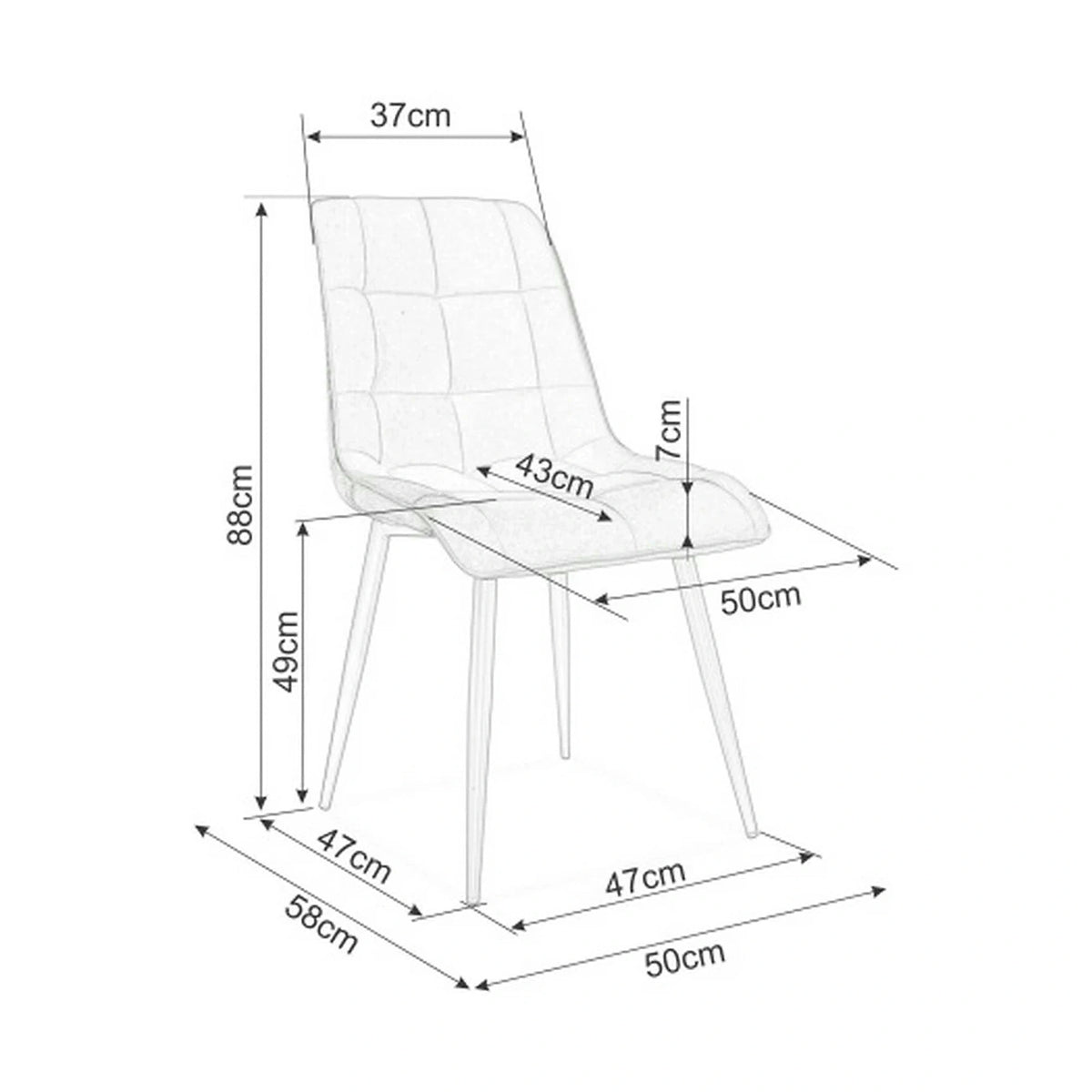 Scaun CHIC, gri/crom, stofa catifelata/metal, 50x58x88 cm