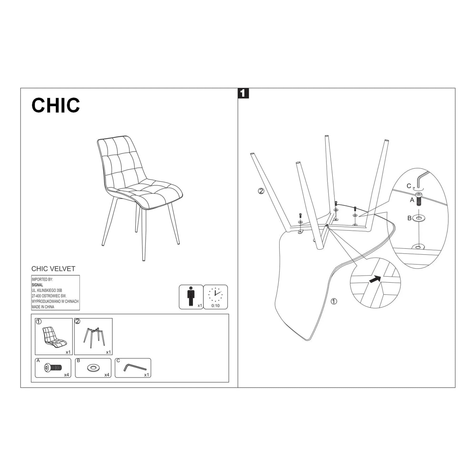 Scaun CHIC, negru/auriu, stofa catifelata/metal, 50x43x88 cm