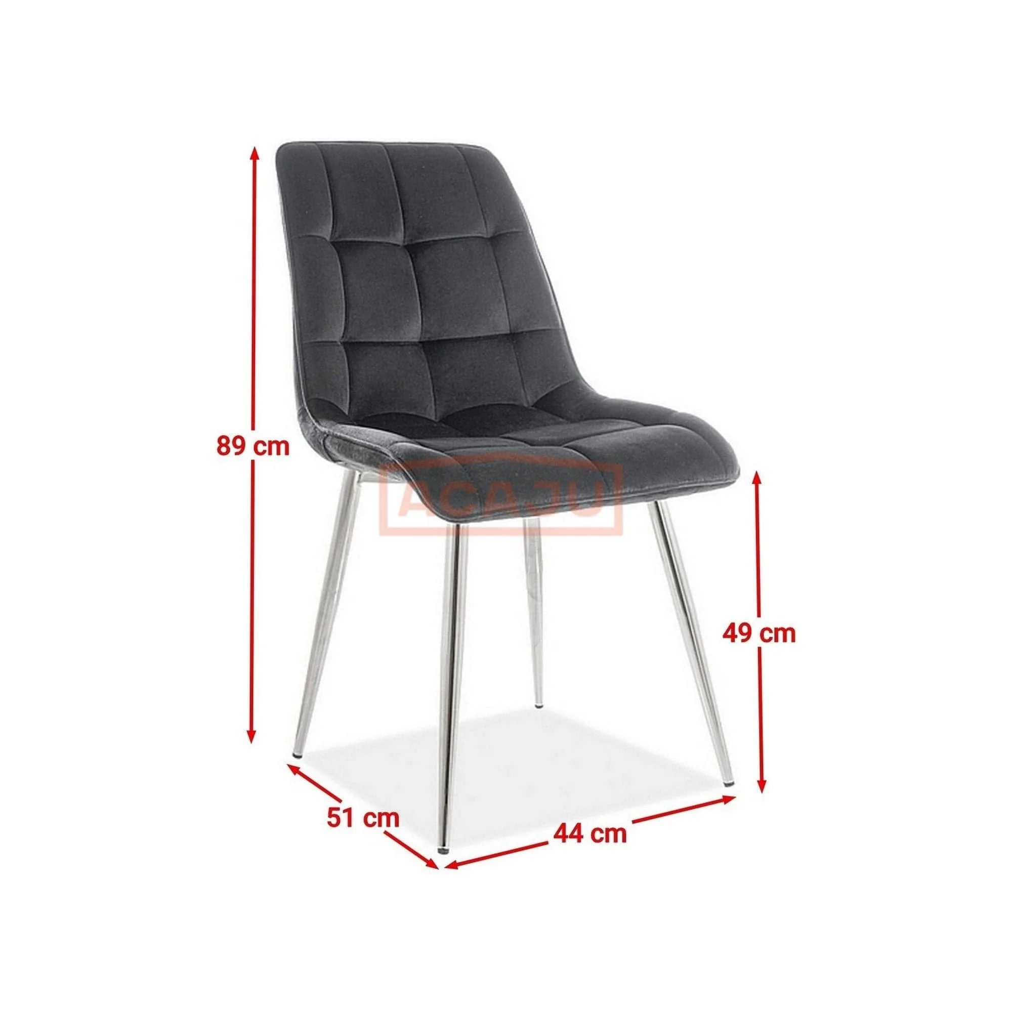 Scaun CHIC, negru/crom, stofa catifelata/metal, 50x43x88 cm