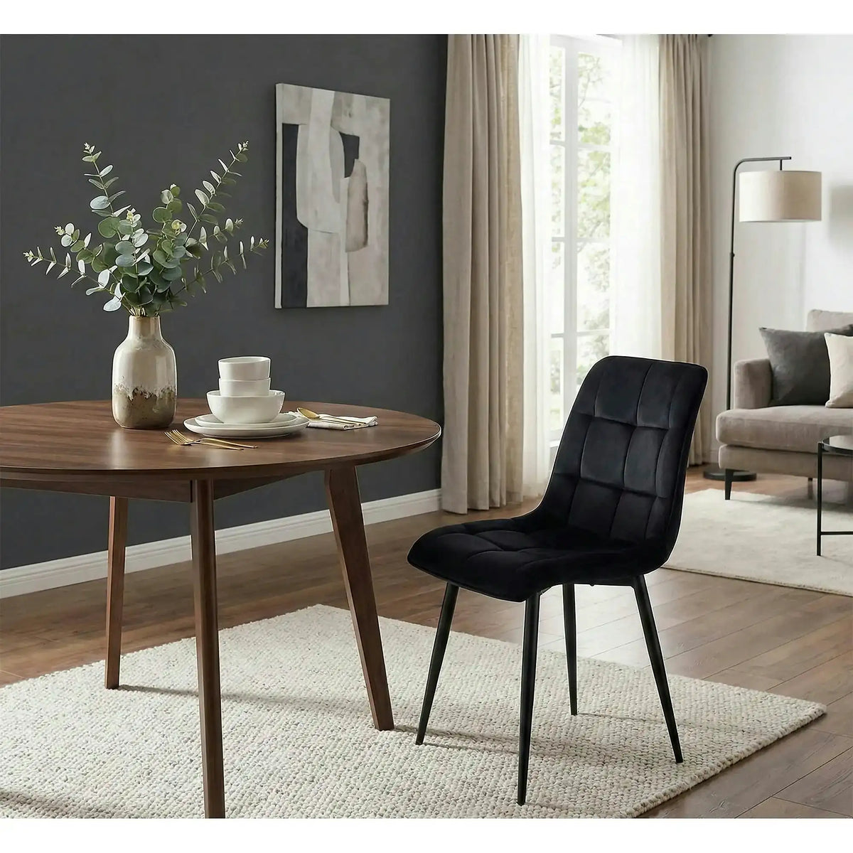 Scaun CHIC, negru, stofa catifelata/metal, 50x58x88 cm