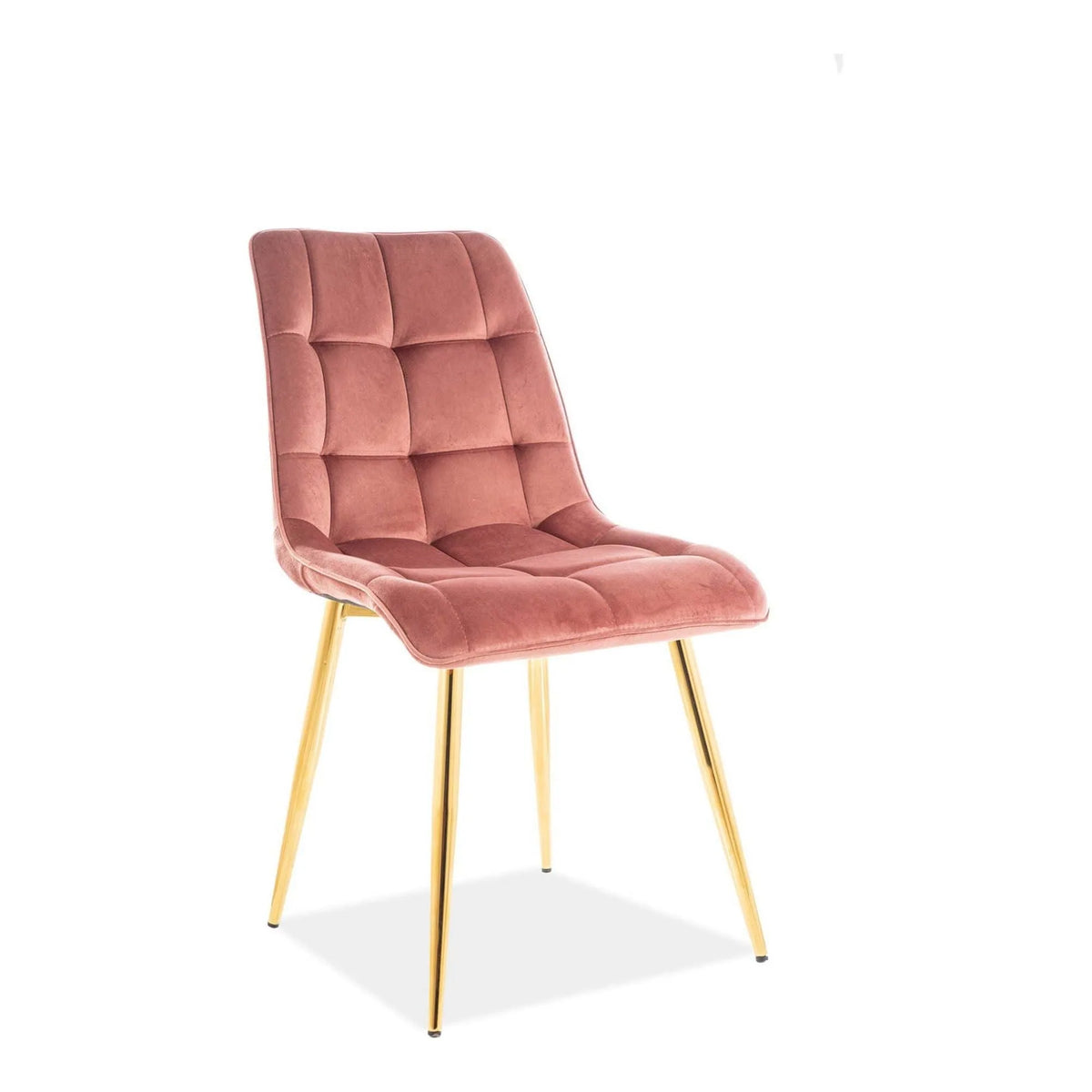 Scaun tapitat stofa catifelata CHIC, roz/auriu, 50x43x88 cm