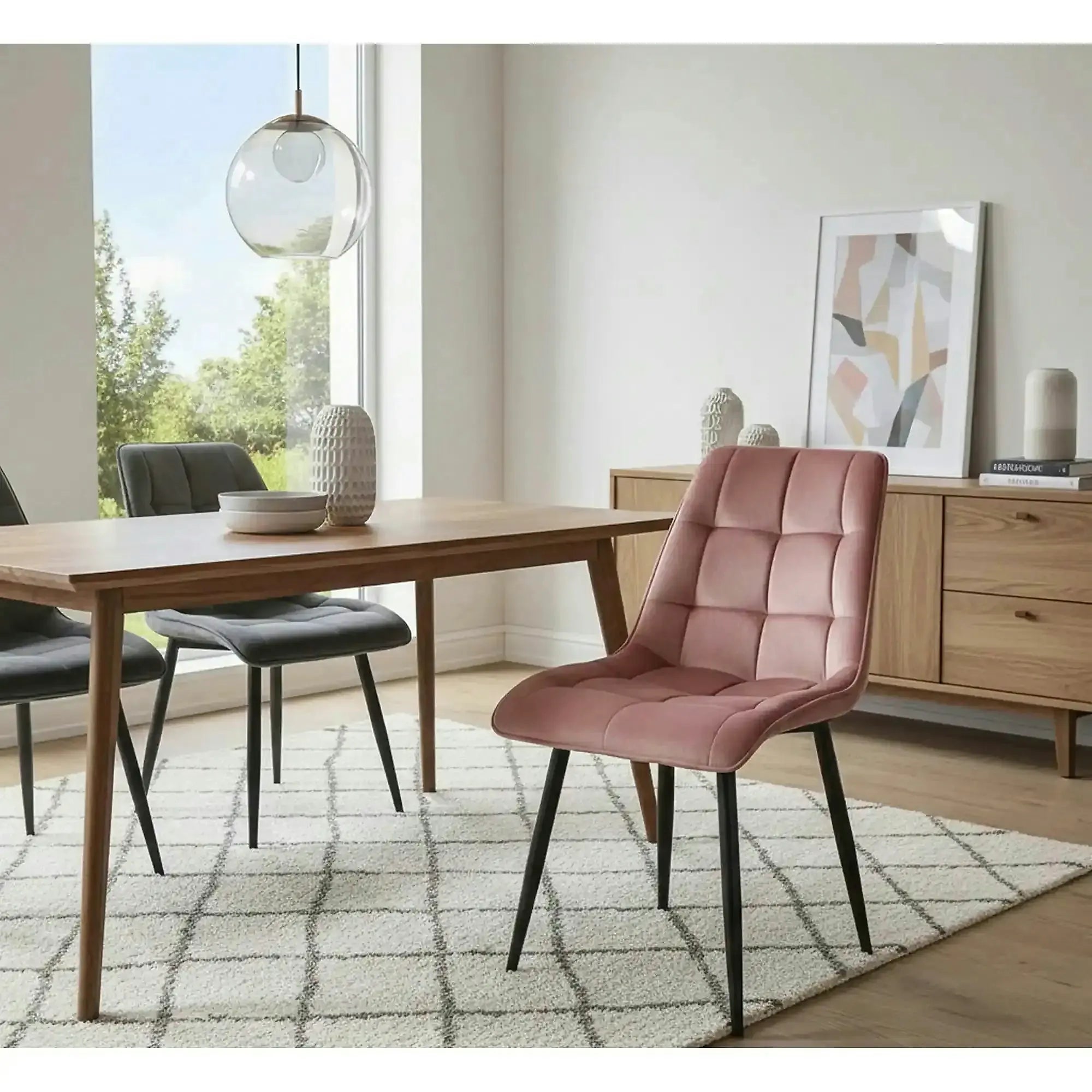 Scaun CHIC, roz/negru, stofa catifelata/metal, 50x58x88 cm