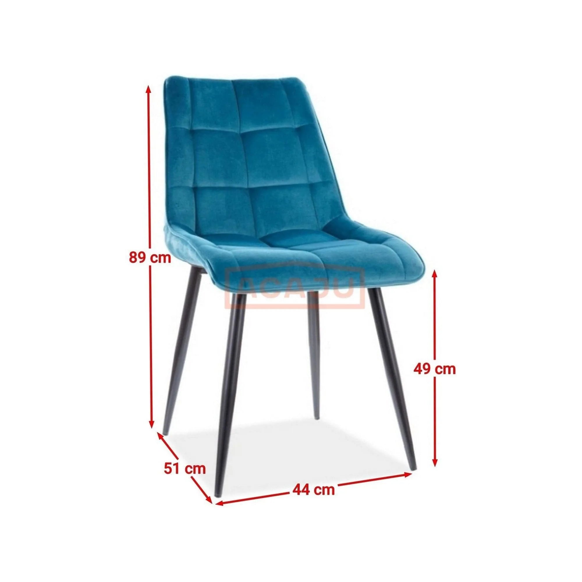 Scaun CHIC, turcoaz/negru, stofa catifelata/metal, 50x43x88 cm