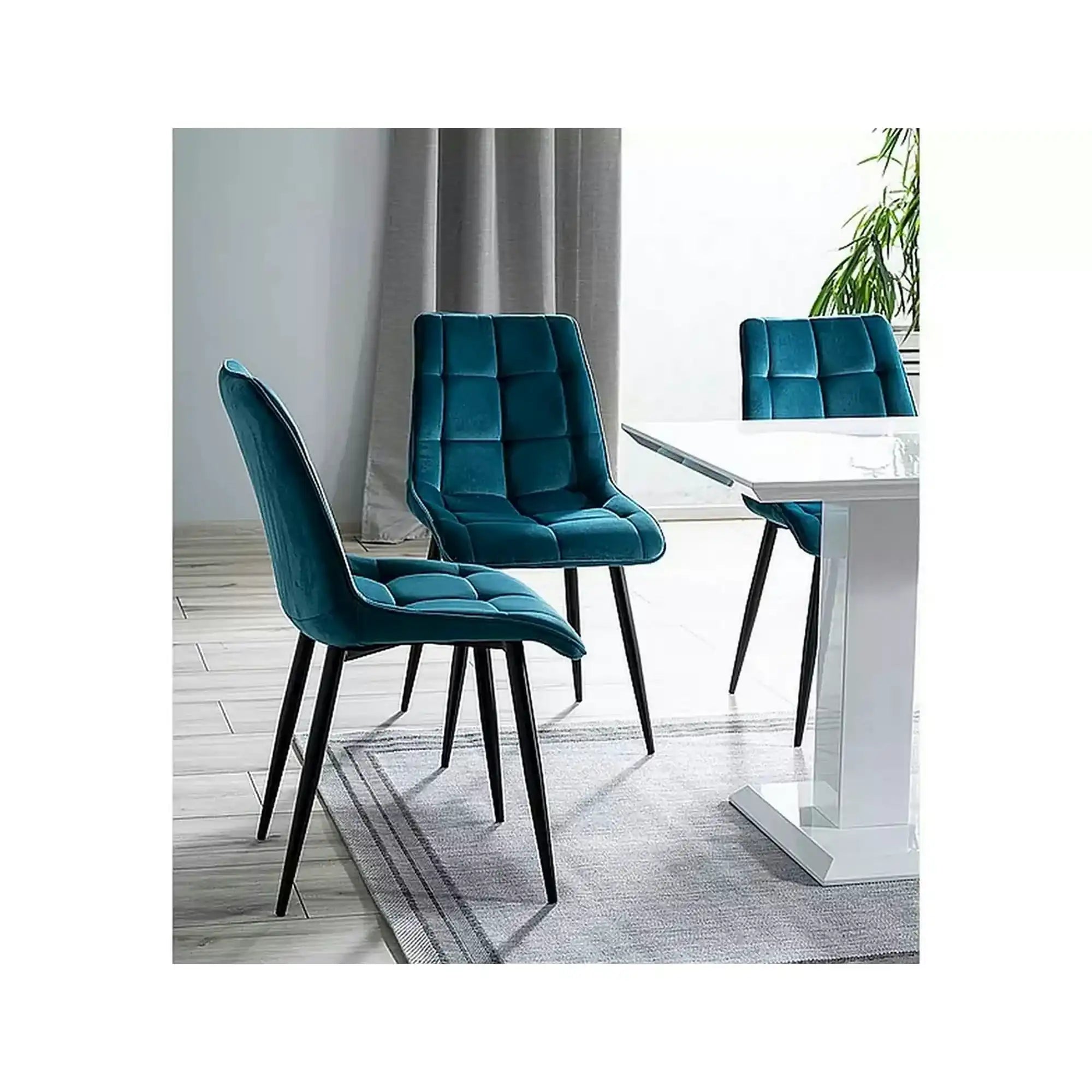 Scaun CHIC, turcoaz/negru, stofa catifelata/metal, 50x58x88 cm