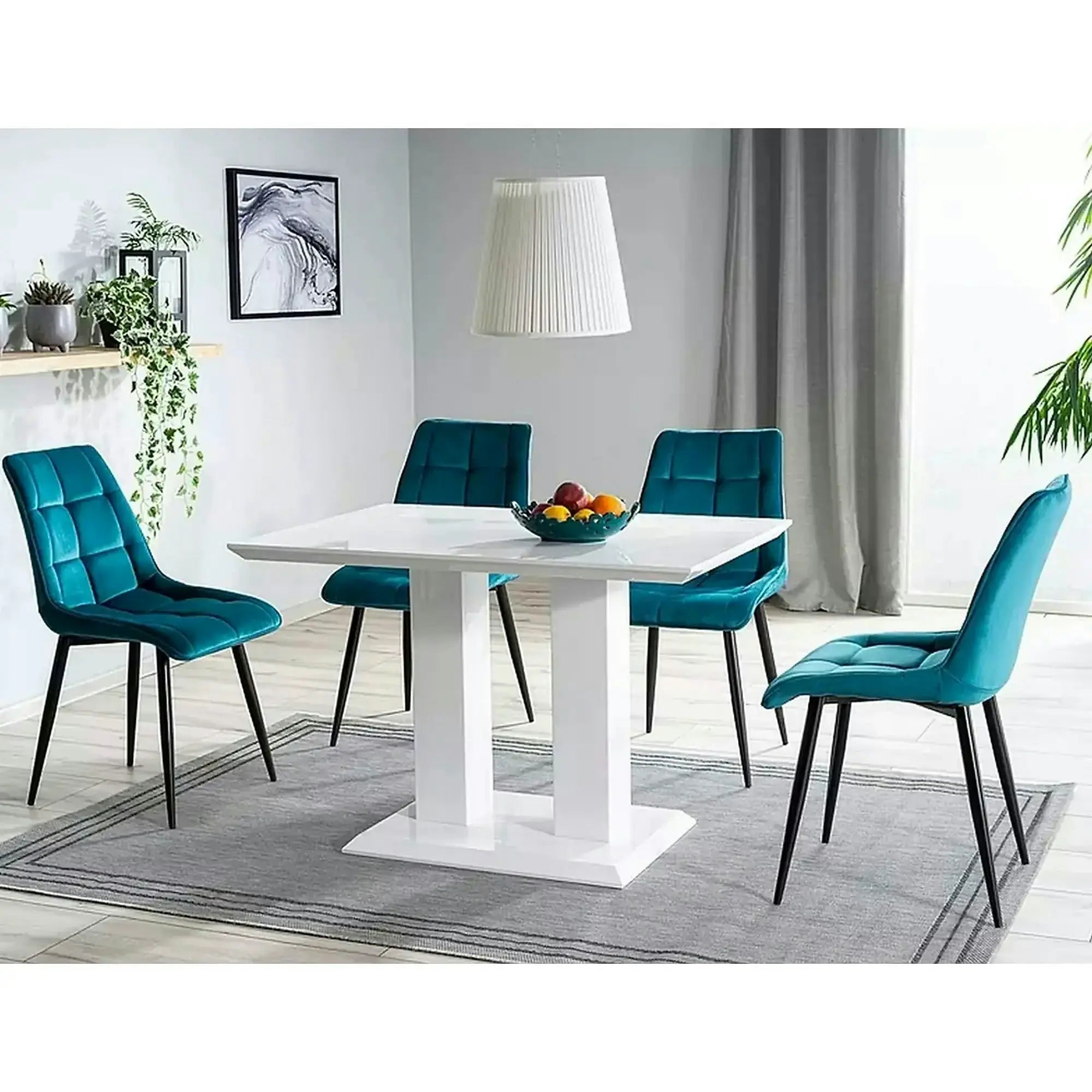 Scaun CHIC, turcoaz/negru, stofa catifelata/metal, 50x58x88 cm