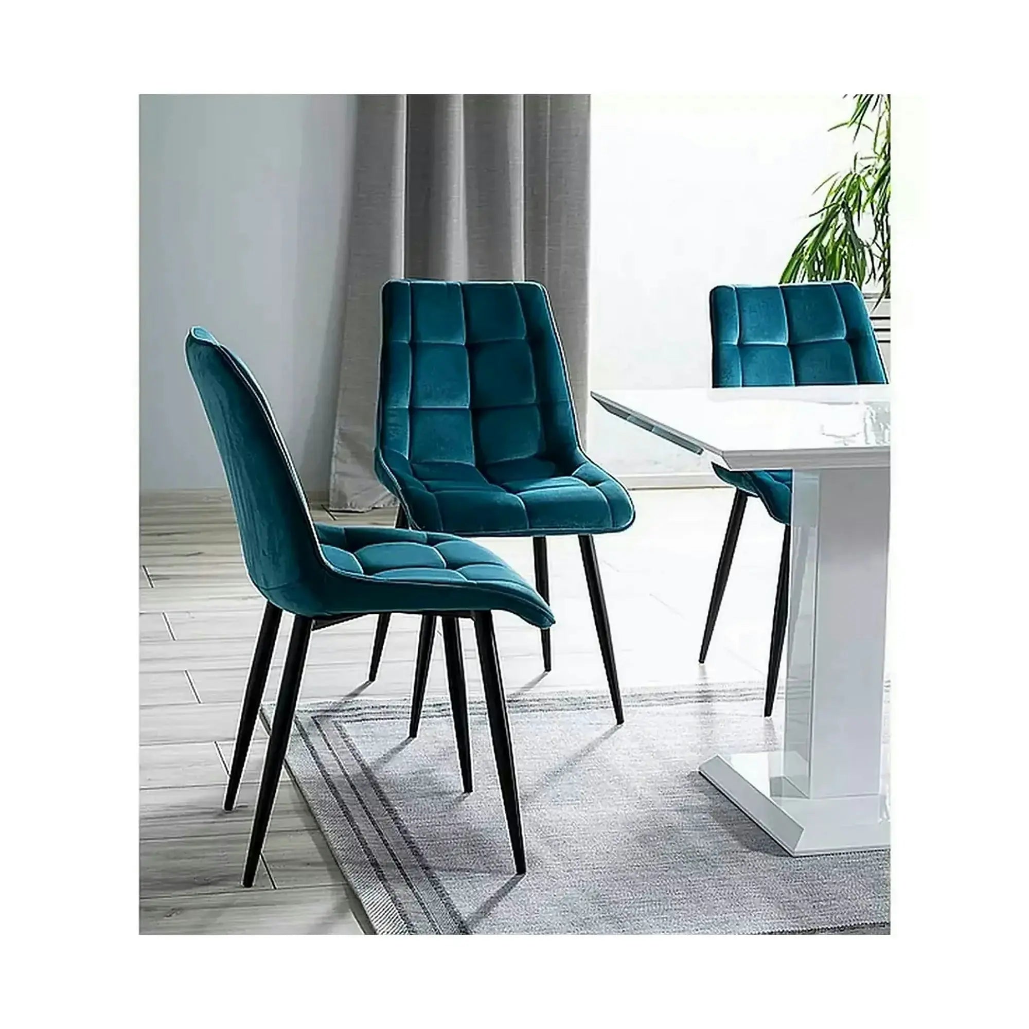 Scaun CHIC, turcoaz/negru, stofa catifelata/metal, 50x58x88 cm