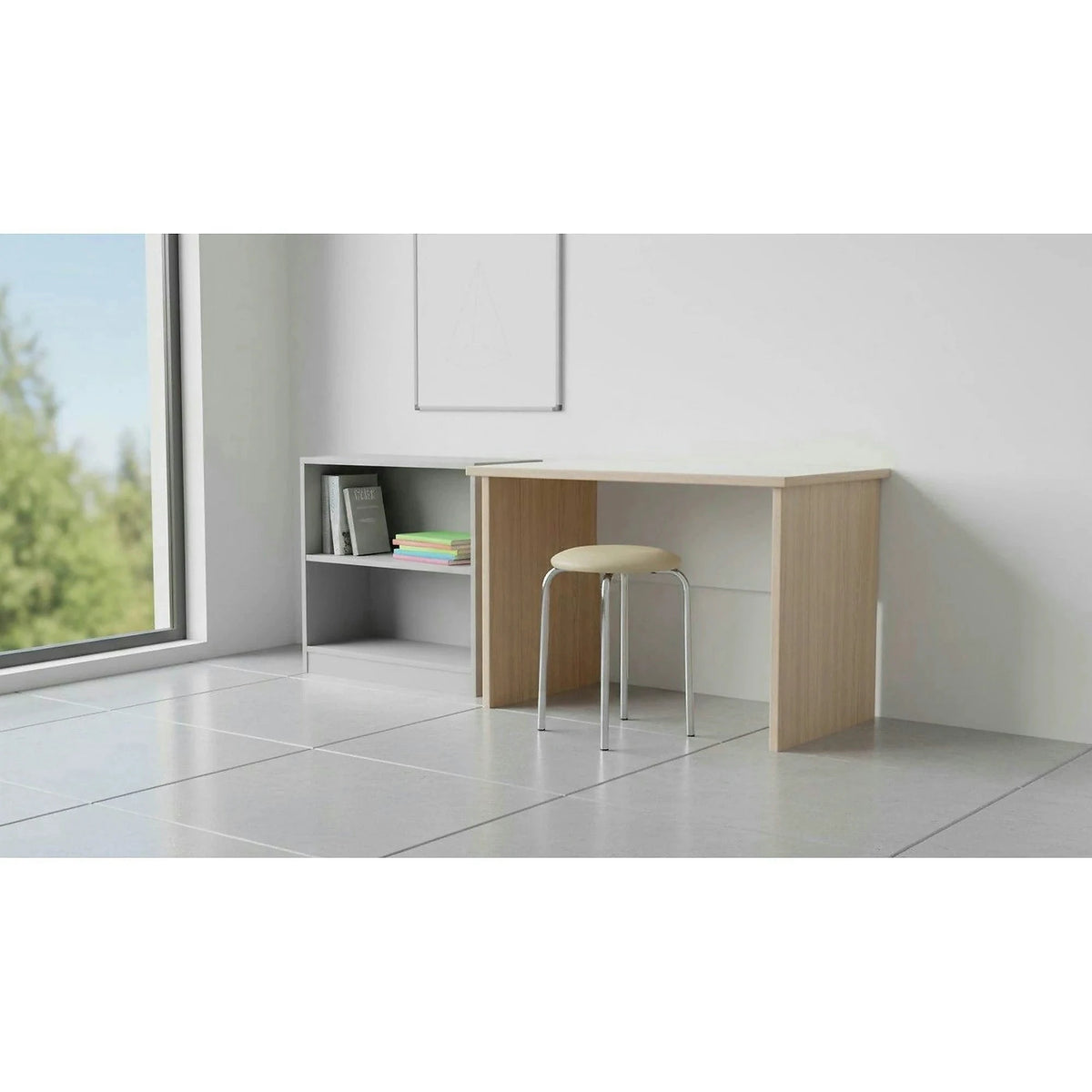 Scaun CHICO, bej/crom, piele ecologica/otel, 41x44 cm