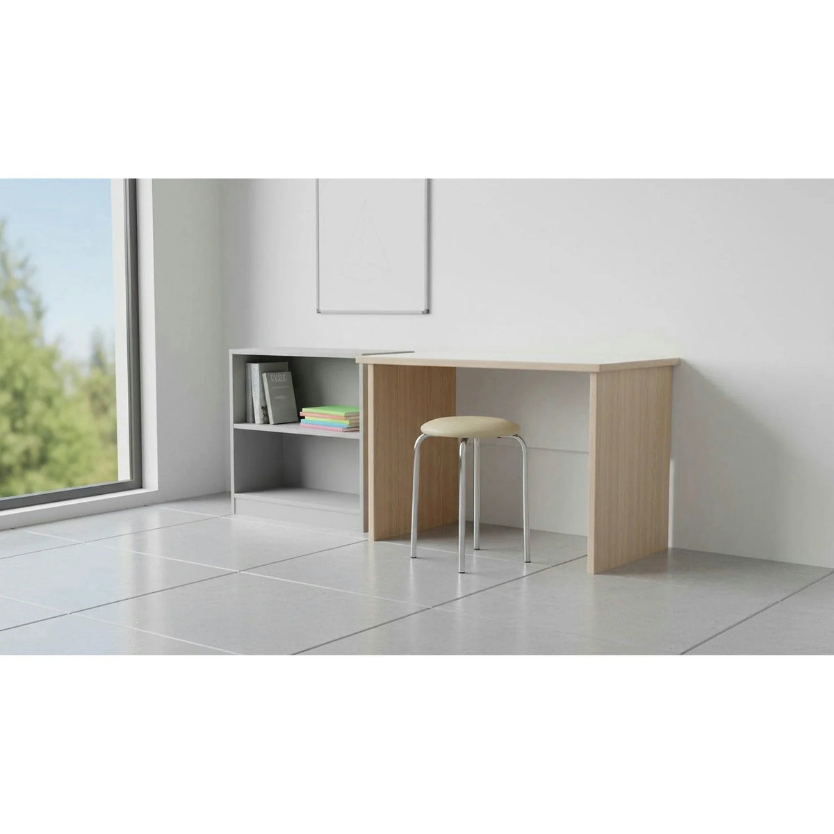 Scaun CHICO, bej/crom, piele ecologica/otel, 41x48 cm