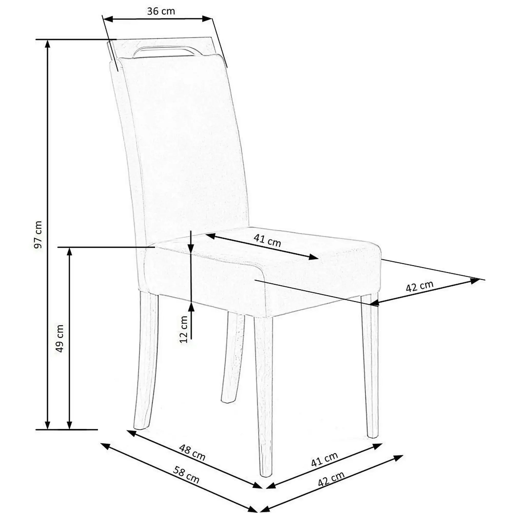 Scaun CLARION 2, gri/negru, stofa catifelata/lemn, 42x58x97 cm