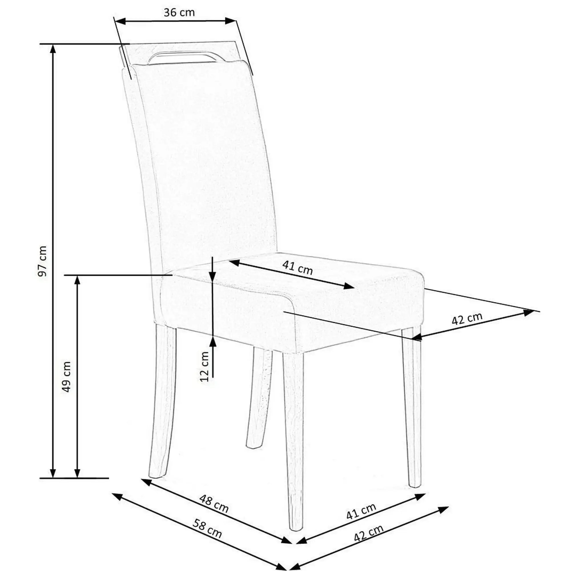 Scaun CLARION 2, gri/negru, stofa catifelata/lemn, 42x58x97 cm