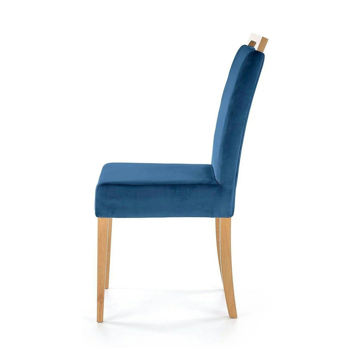 Scaun CLARION, albastru/stejar, stofa catifelata/lemn, 42x58x97 cm