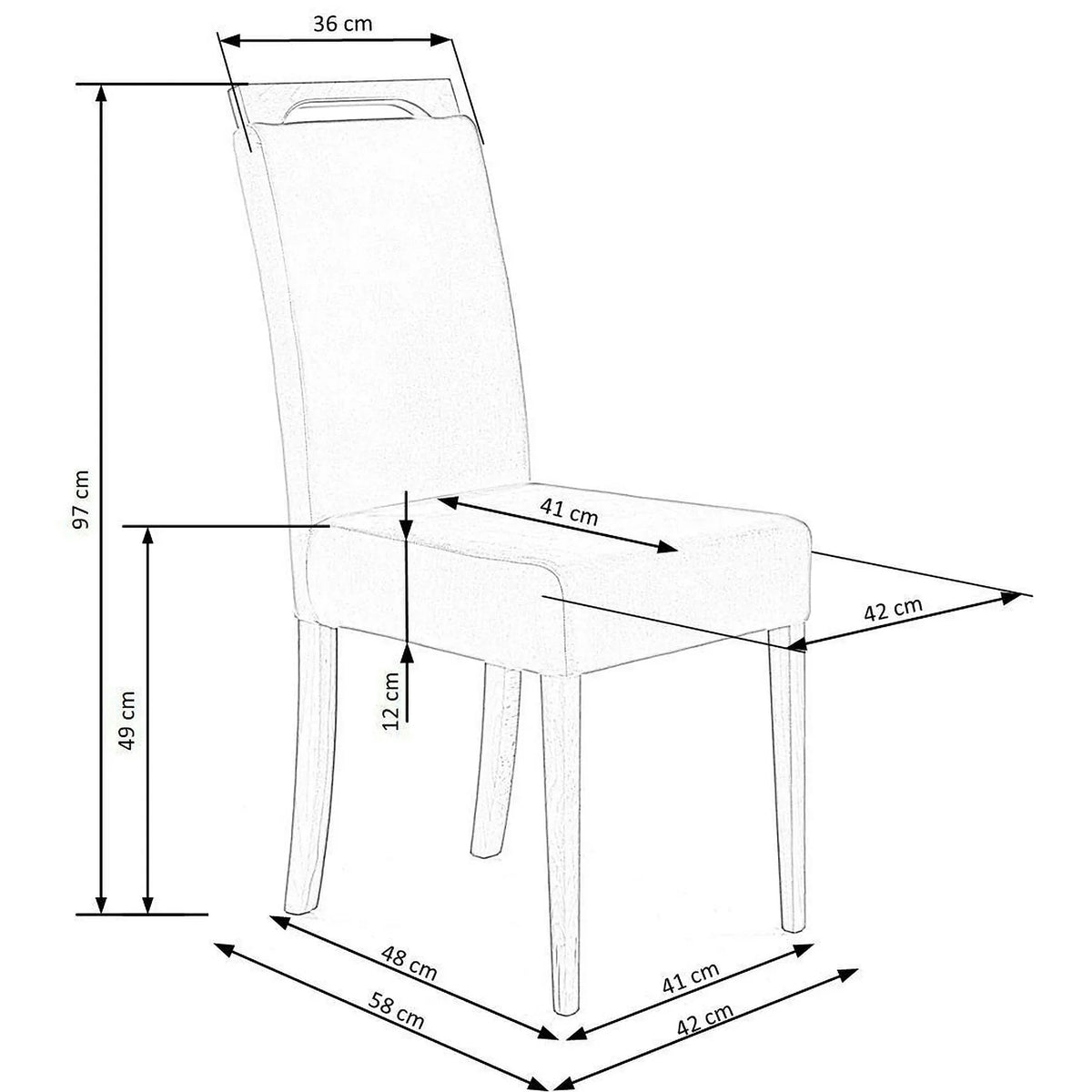 Scaun CLARION, albastru/stejar, stofa catifelata/lemn, 42x58x97 cm