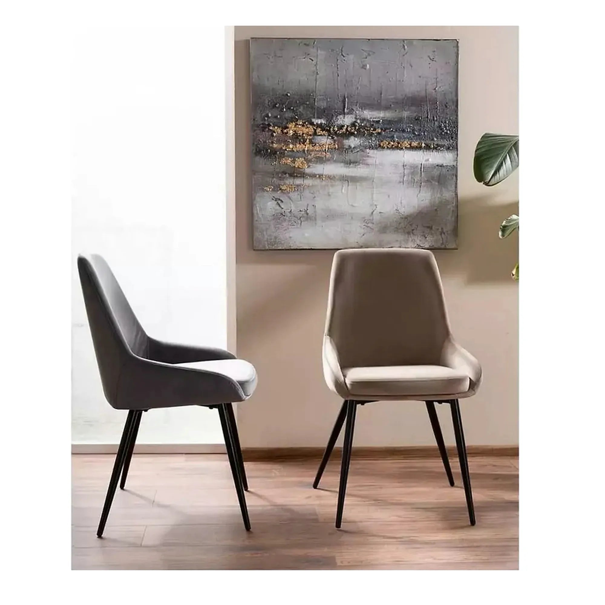 Scaun COBE, stofa catifelata gri/negru, 49x43x85 cm